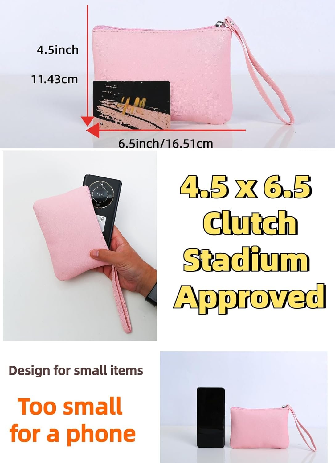 Custom Logo 2 Pack Small Zipper Pouch Mini Makeup Bag for Purse Lipstick Cosmetic Travel Organizer Private Label Women Essentials Coin Holder 4.5 x 6.5 Clutch Stadium Approved Wristlet Pink Manufacturer