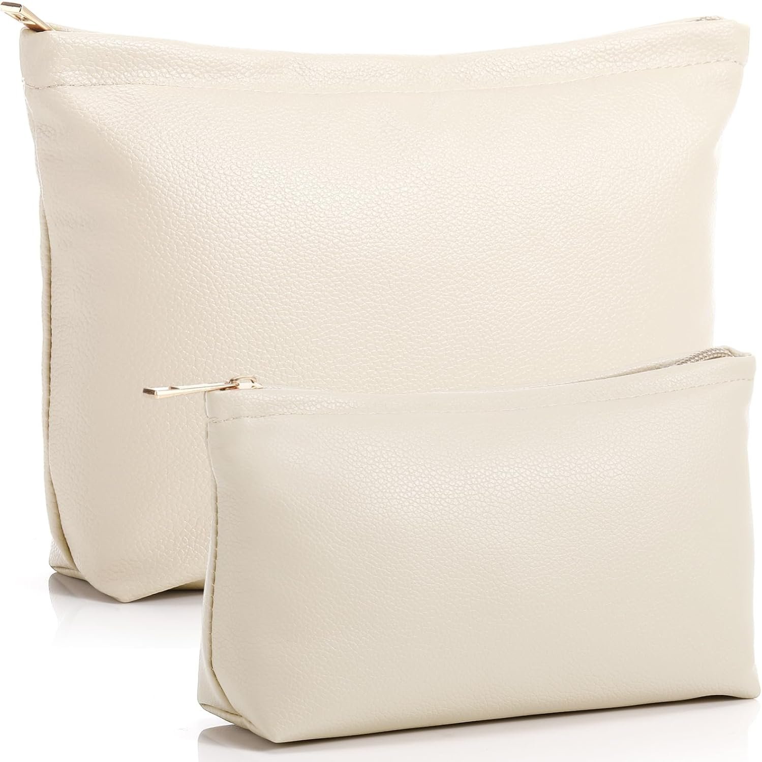 Private Label 2 Pcs Small PU Leather Makeup Bag Set for Purse Cosmetic Travel Toiletry Pouch Aesthetic Preppy Organizer Storage Supplier Custom Logo Valentine Women Gift Beige