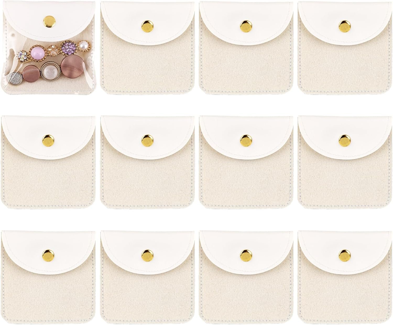 Private Label 12 Pack Custom Logo Clear Mini Leather Jewelry Storage Pouches for Earrings Necklaces Bracelets White Manufacturer