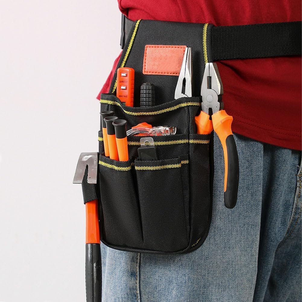 Private Label Small Tool Pouch with Belt Clip, Custom Logo Electrician Carpenter Construction Tool Belt for Men, Manufacturer Adjustable Utility 7 Pocket Organizer
