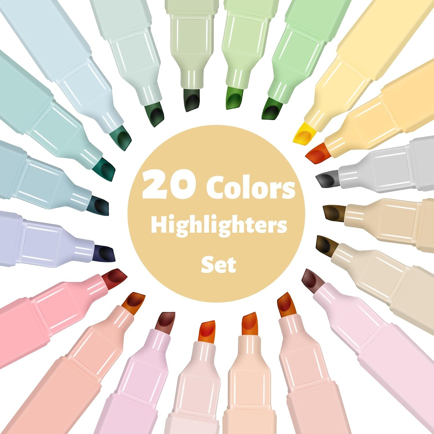 Private Label 20Pcs Assorted Colors Highlighters Chisel Tip Bible Pens and Pastel Markers from Supplier for Journaling Planner Notes Graduation Gifts with Custom Logo