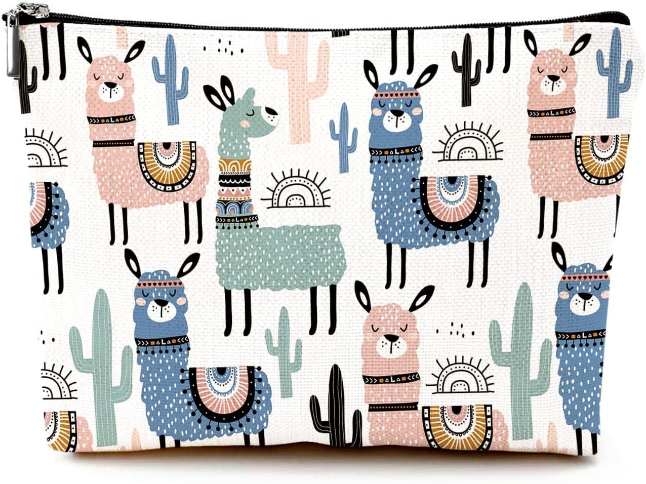 Private Label Cute Waterproof Canvas Makeup Bag Cosmetic Zipper Travel Toiletry Pouch for Women Funny Alpaca Design Custom Logo Manufacturer