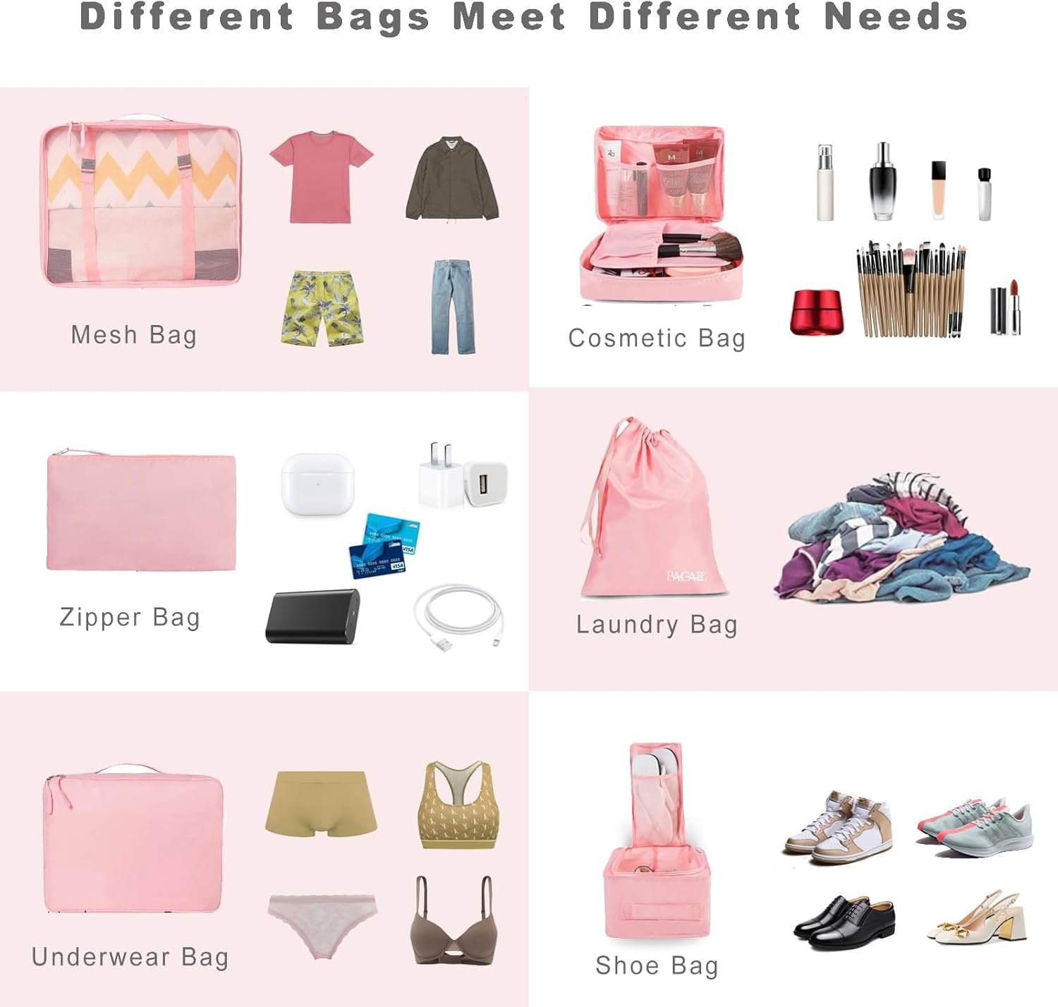 Custom Logo 8 Set Packing Cubes Private Label Luggage Organizers Manufacturer for Travel Accessories - Blush Pink