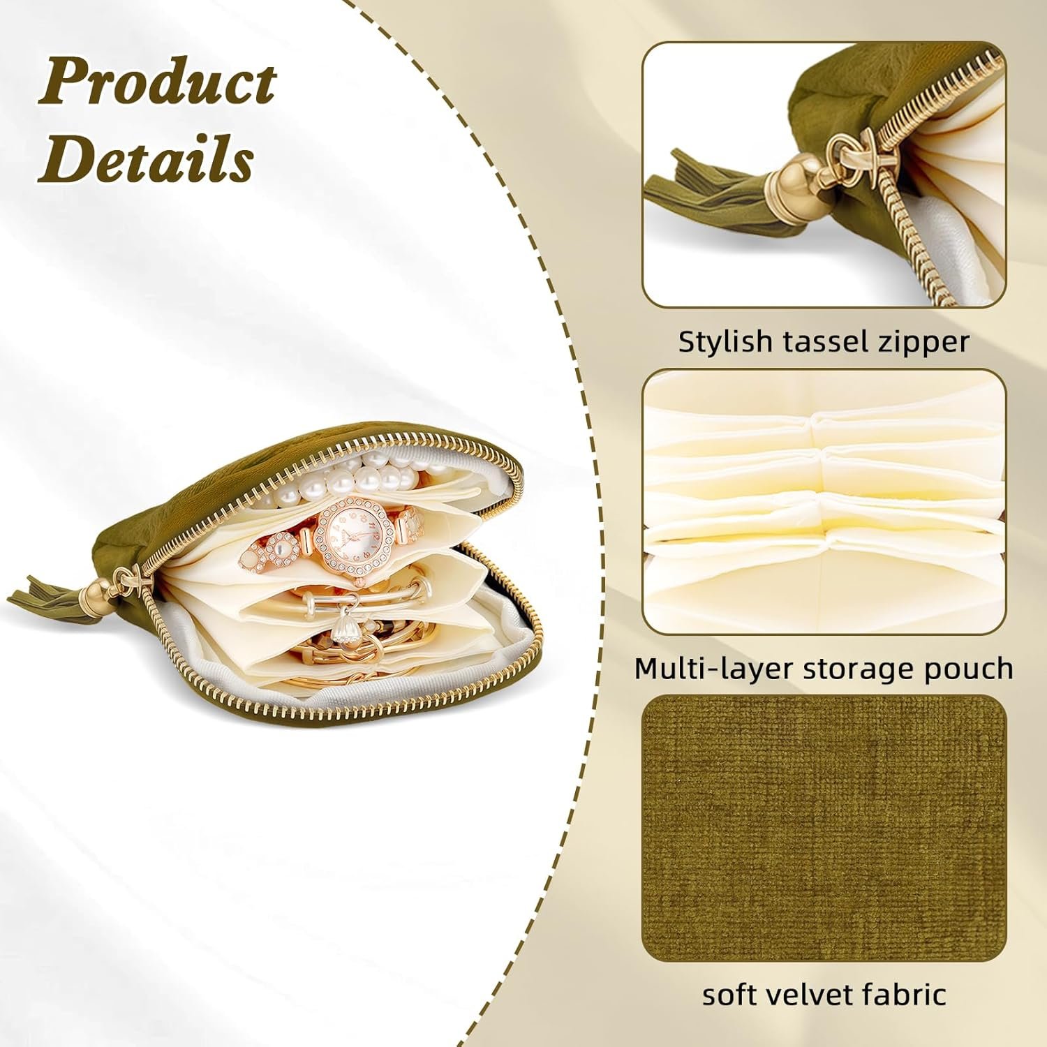 Private Label Small Travel Jewelry Case Custom Logo Mini Velvet Organizer Pouch for Gemstones Bracelets Necklaces Olive Green Valentines Day Gifts for Women Manufacturer