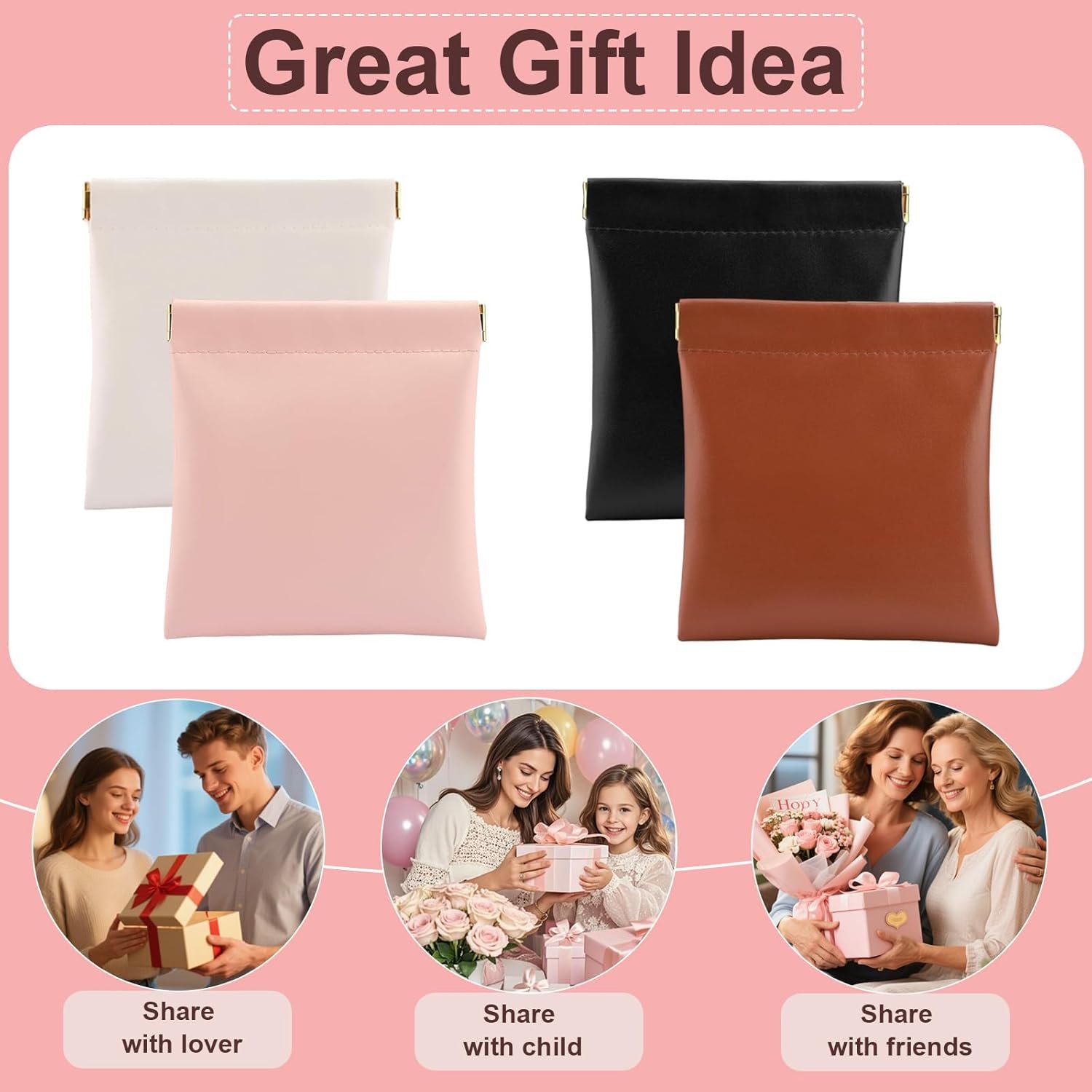 Private Label 4Pcs Small Lambskin Leather Cosmetic Makeup Coin Purse Organizer Pouches for Purse Custom Logo Snap Closure Waterproof Portable Lipstick Bags Manufacturer