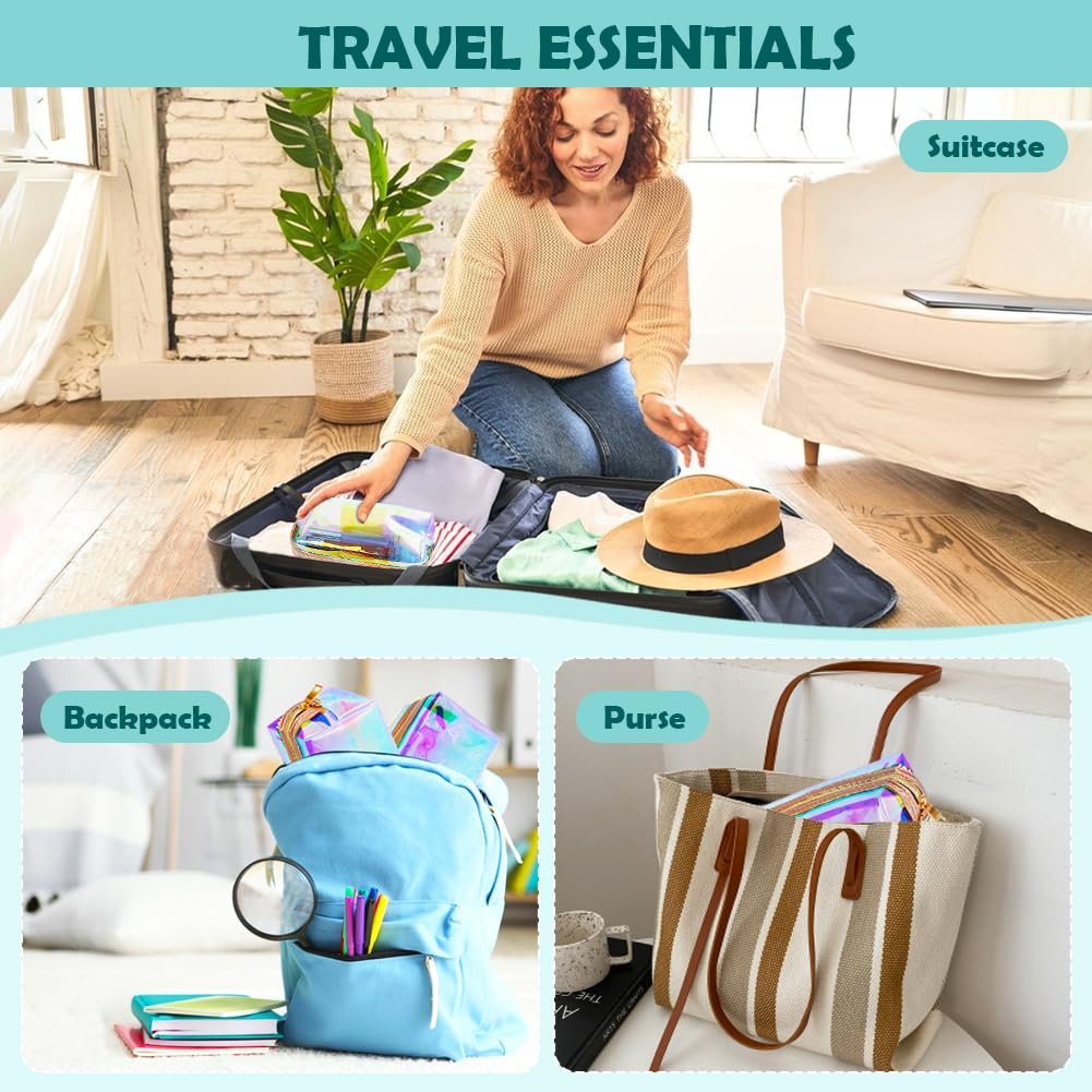 Private Label 2pcs Clear Iridescent Holographic Makeup Bag Custom Logo Travel Cosmetic Pouches Zipper Toiletry Organizer Case for Purse Diaper Beach Bag Manufacturer