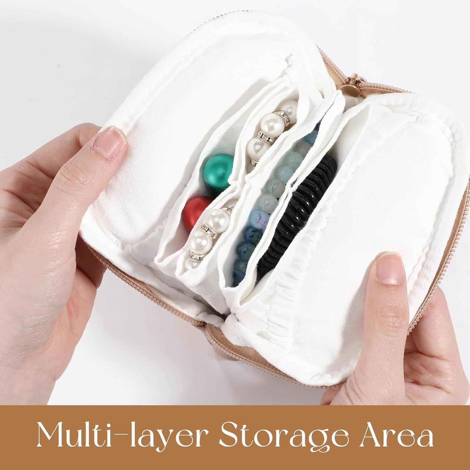 Custom Logo Small Travel Jewelry Case Soft Velvet Zipper Pouch Private Label Portable Organizer Storage Bag with Small Pouches for Gemstones Healing Crystals Earrings Bracelets Brown from Manufacturer