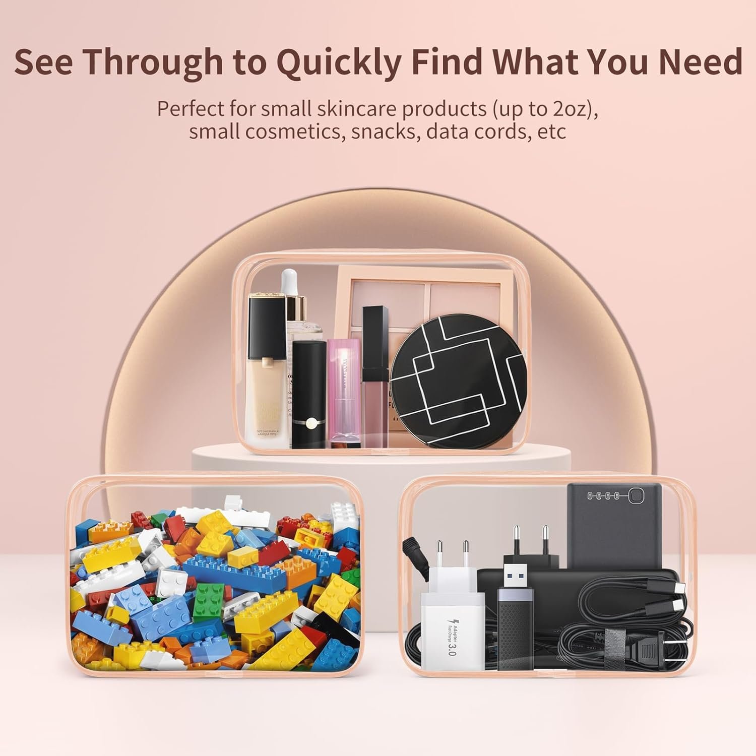 Private Label 12 PCS Custom Logo Clear Makeup Bags with Zipper for Women TSA Approved Toiletry Pouches Bulk Cosmetic for Travel Organizer Orange-pink Medium Supplier