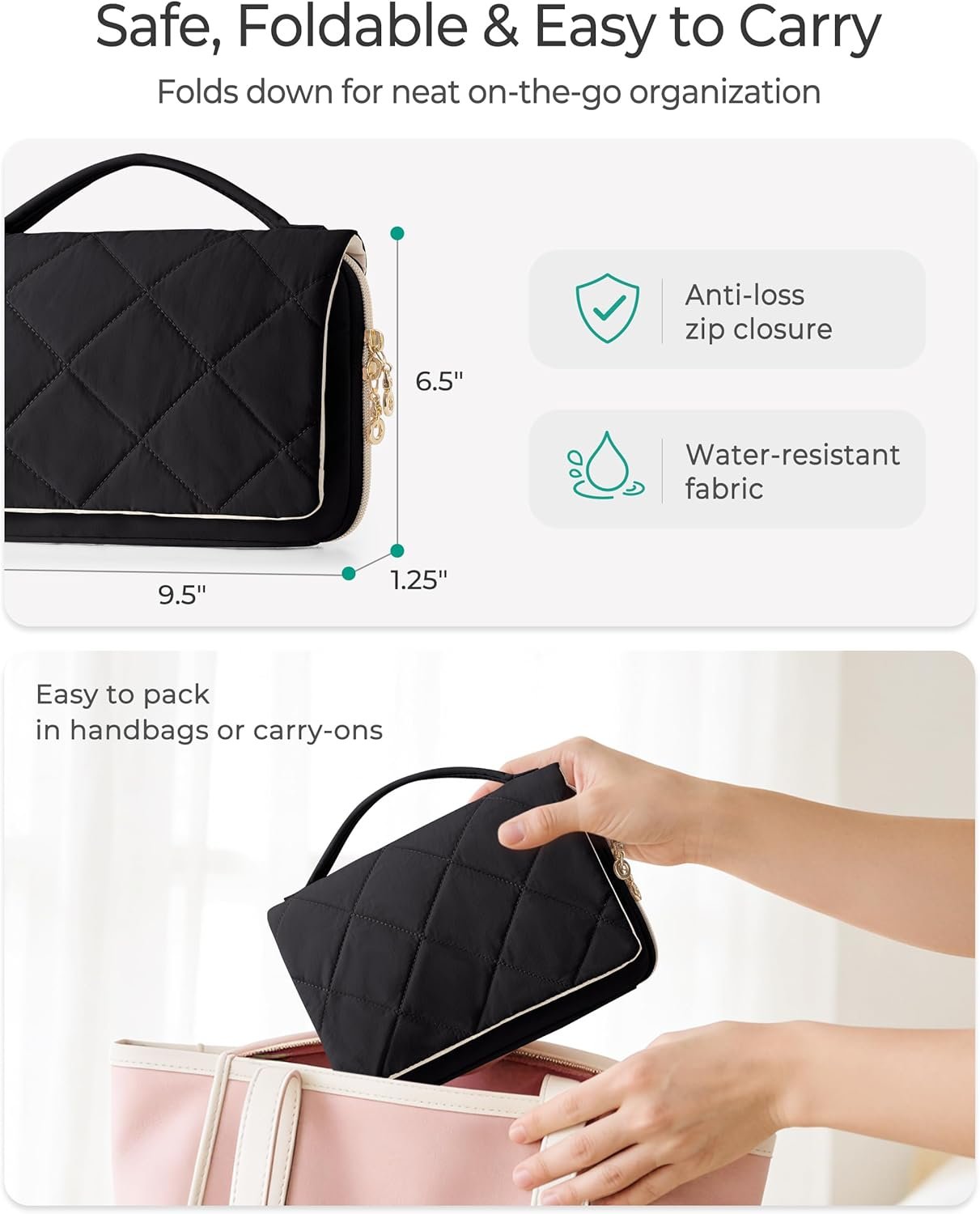 Custom Logo Foldable Black Travel Jewelry Organizer Case for Women Private Label Jewelry Bag for Earrings Rings Necklaces Bracelets Brooches Manufacturer