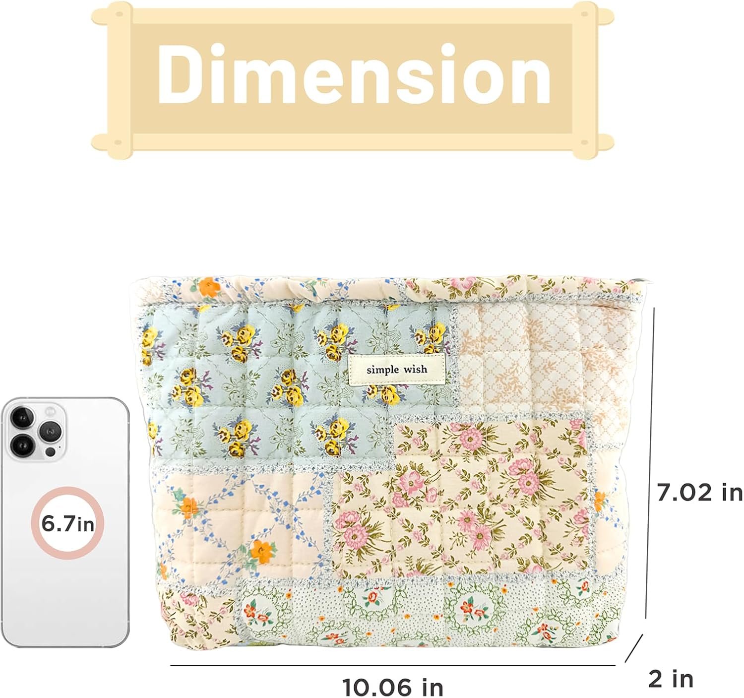 Custom Logo Floral Makeup Bag Pouch Large Capacity - Private Label Quilted Cosmetic Organizer for Travel Daily Aesthetic Cottagecore Cotton Toiletry Bag with Zipper Portable Gift for Women Direct Manufacturer (Blue Floral-L)