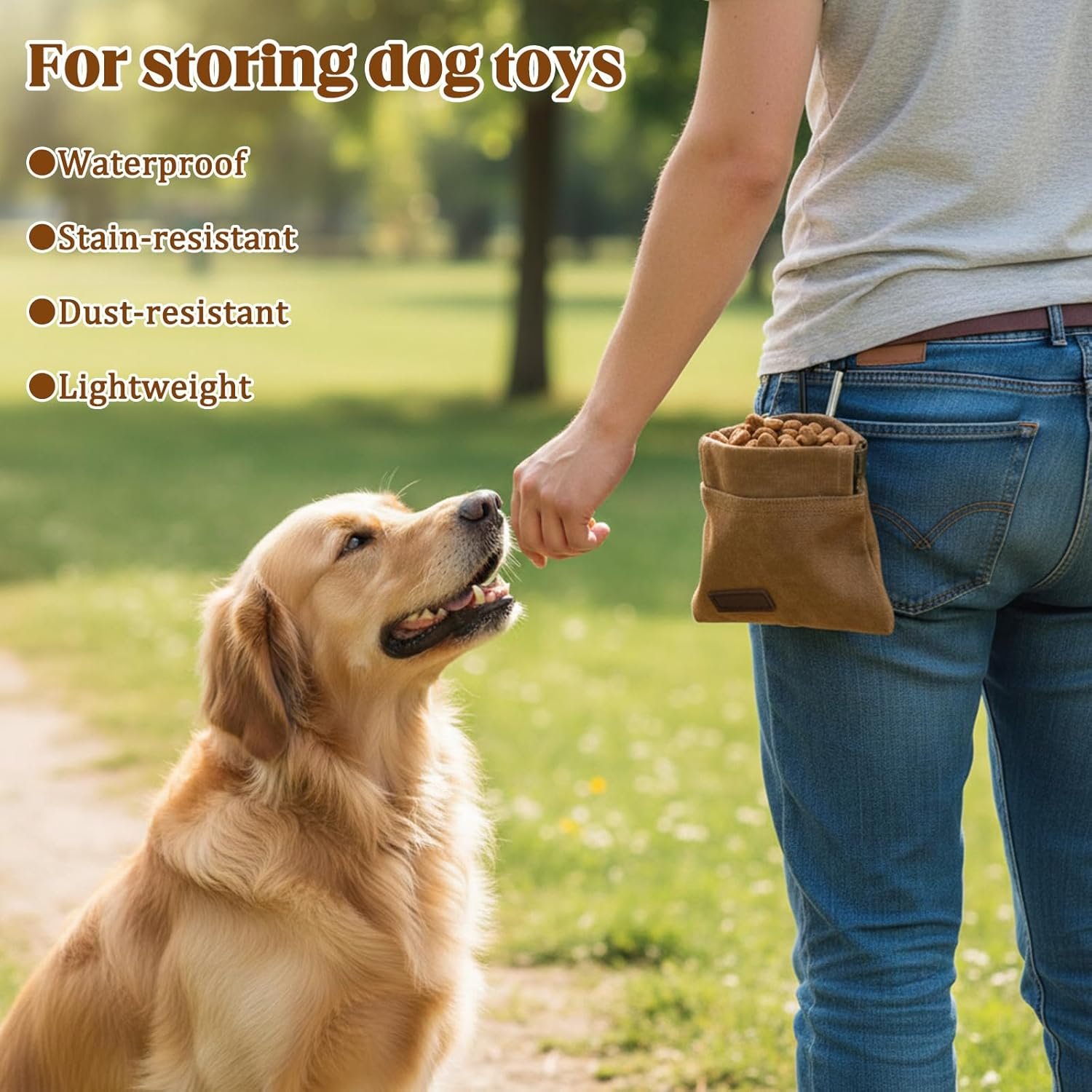 Custom Logo 2Pcs Hands-Free Dog Treat Pouch with Carabiner, Portable Auto-Closing Puppy Snack Bag for Walking Training Private Label Manufacturer Brown & Grey