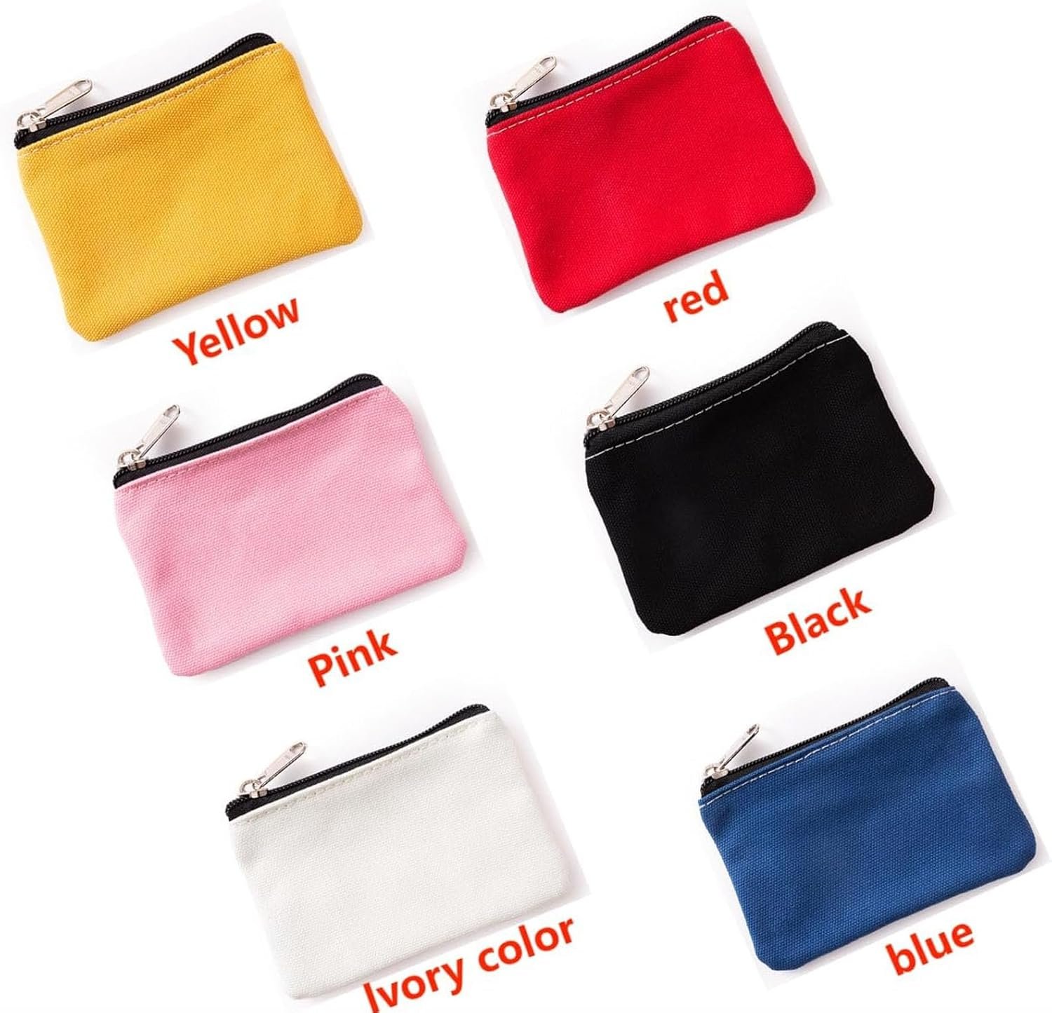 Custom Logo Canvas Coin Purse Set 3.1 x 5.1 inches Private Label 6 Pack Assorted Colors Manufacturer