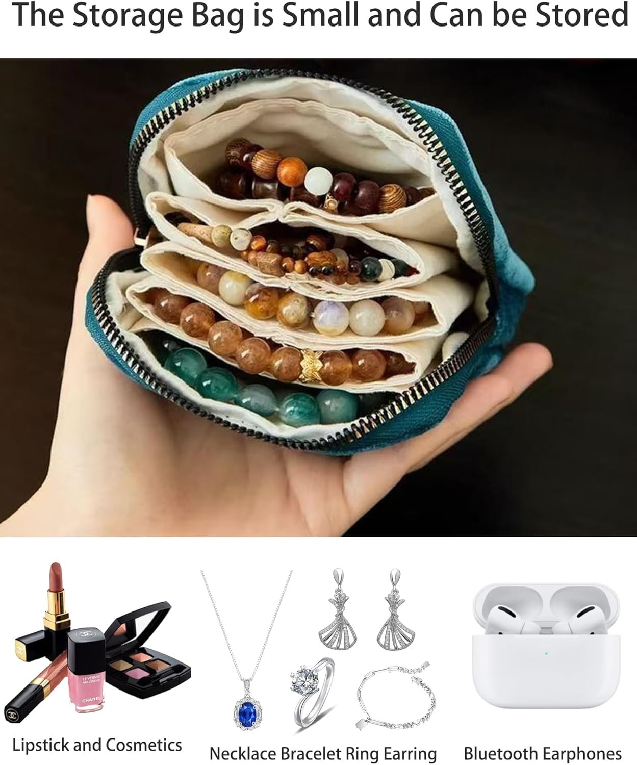 Private Label Valentine's Day Small Travel Jewelry Case, High-End Tassel Velvet Anti-Scratch Custom Logo Zipper Pouch, Large-Capacity Portable Storage Bag for Rings Earrings Bracelets Women's Gift from Manufacturer (Sage Green)