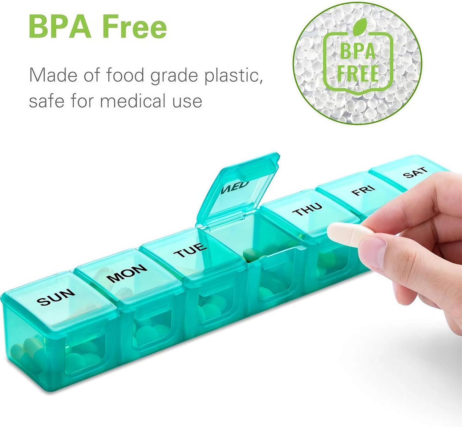 Custom Logo Large 2 Packs Weekly Pill Organizer Extra Large 7 Day Travel Pill Box Private Label Supplier for Vitamins Supplements Medications Blue+Green