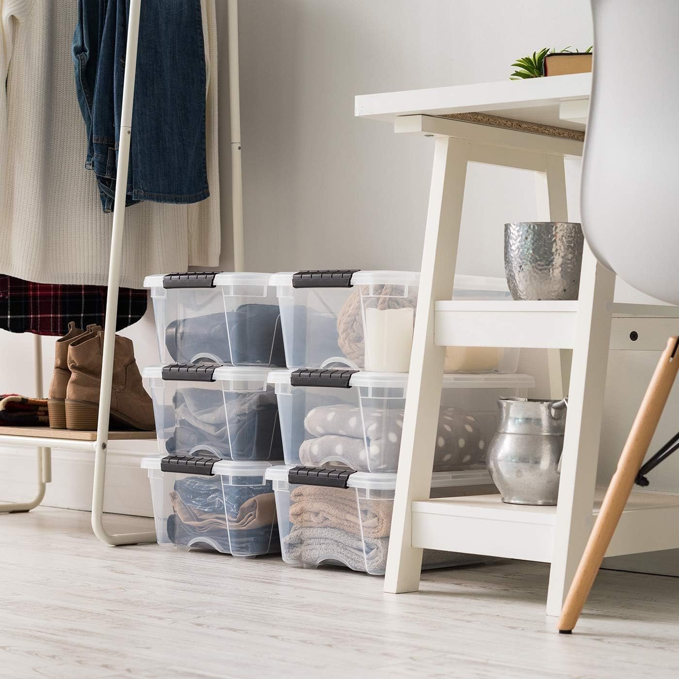 Private Label 13 QT Plastic Storage Box with Lid and Latches 6 Pack BPA-Free See-Through Durable Nestable Stackable Containers Secure Pull Handle with Custom Logo Clear from Manufacturer