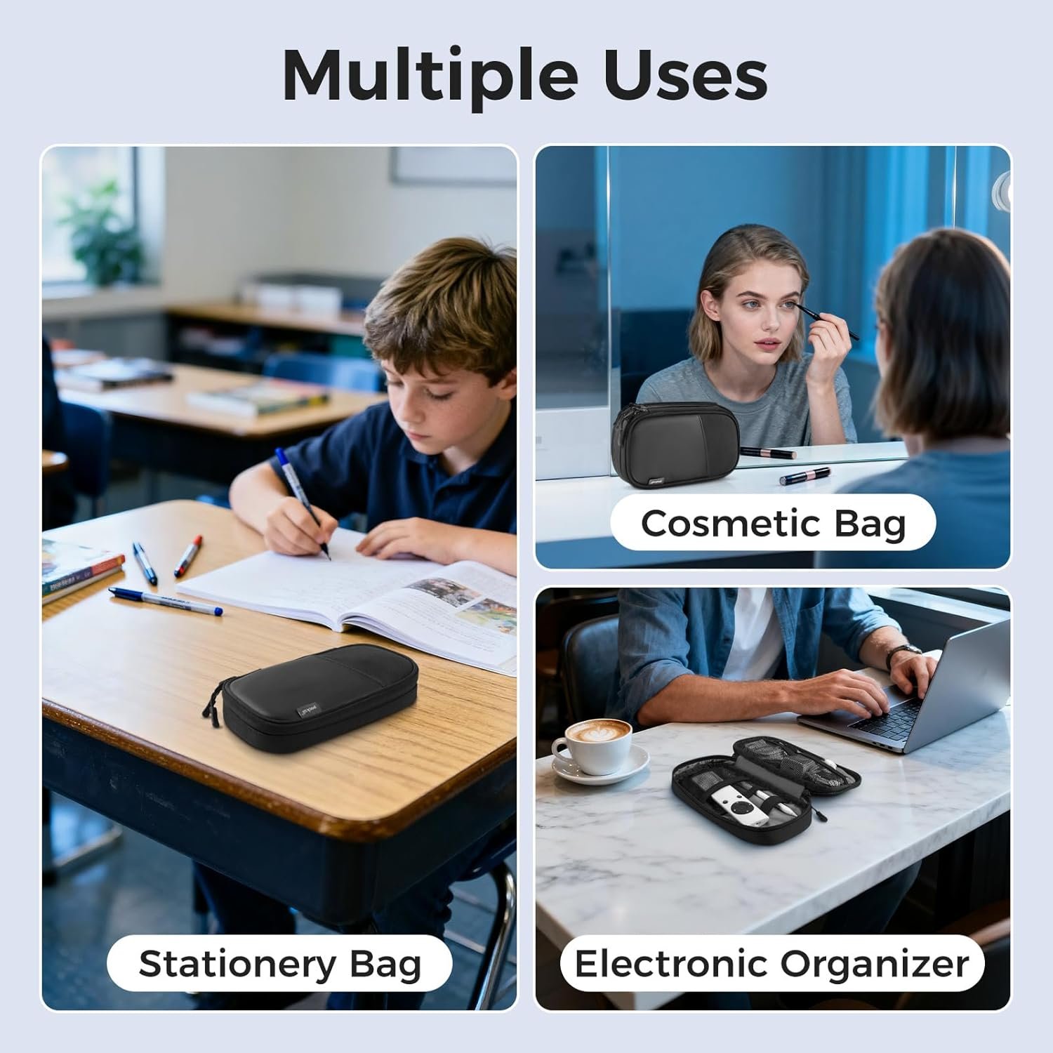 Custom Logo Large Pencil Pouch with Zipper, Private Label Portable Stationery Makeup Bag Holder for Home Office Manufacturer (Black)