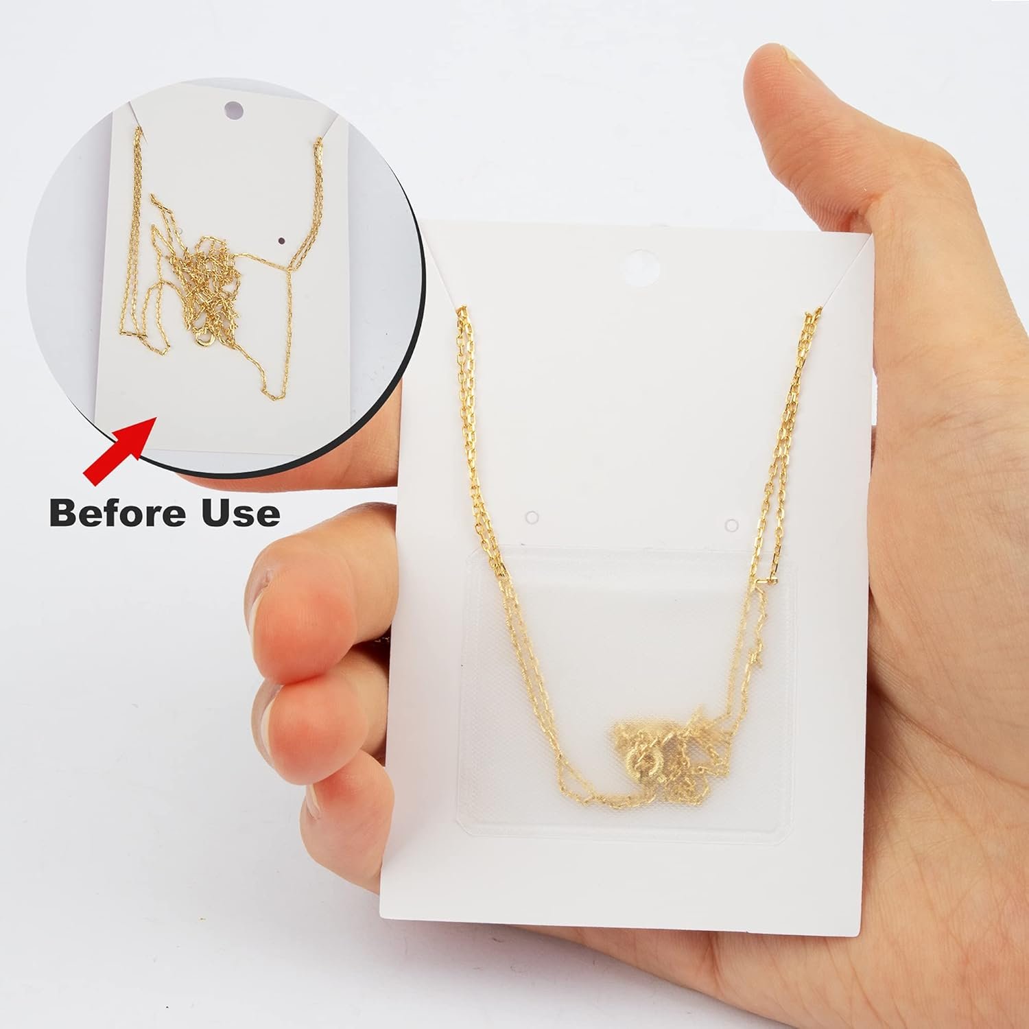 Private Label Necklace Chain Adhesive Pouches for Display Cards Self-Adhesive Clear Pockets Manufacturer Jewelry Bags to Hold Loose Chains (100 pcs) Custom Logo