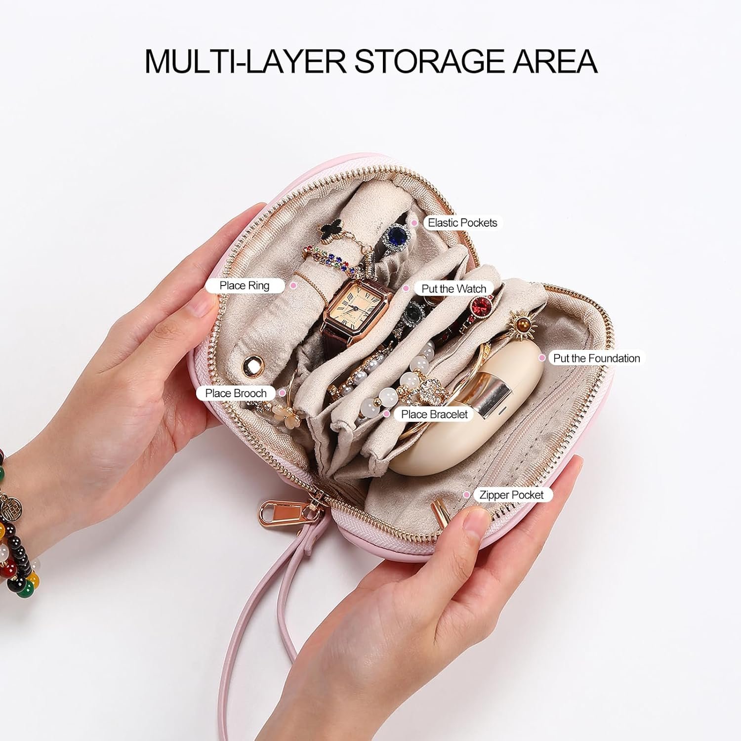 Private Label Small Travel Jewelry Organizer Storage Pouch - Velvet Mini Case with Custom Logo for Women Compact Zipper Bag for Bracelets Rings Earrings Manufacturer Essential Travel Accessory Gift Pink