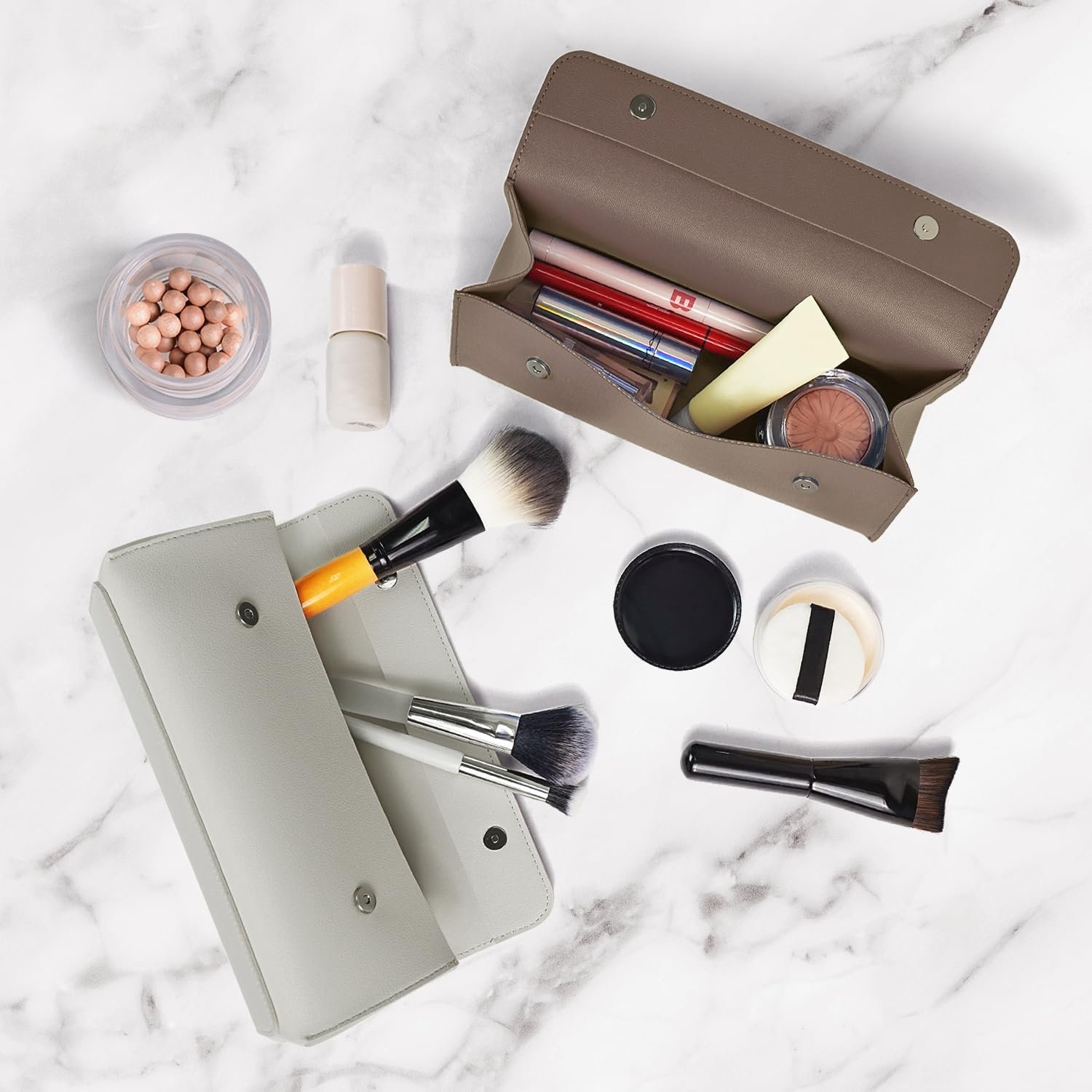 Private Label Stylish PU Leather Small Makeup Organizer Versatile Travel Toiletry Bag Cosmetic Pouch with Custom Logo Ideal Makeup Brush Holder Sunglasses Case for Women Cocoa Brown Manufacturer