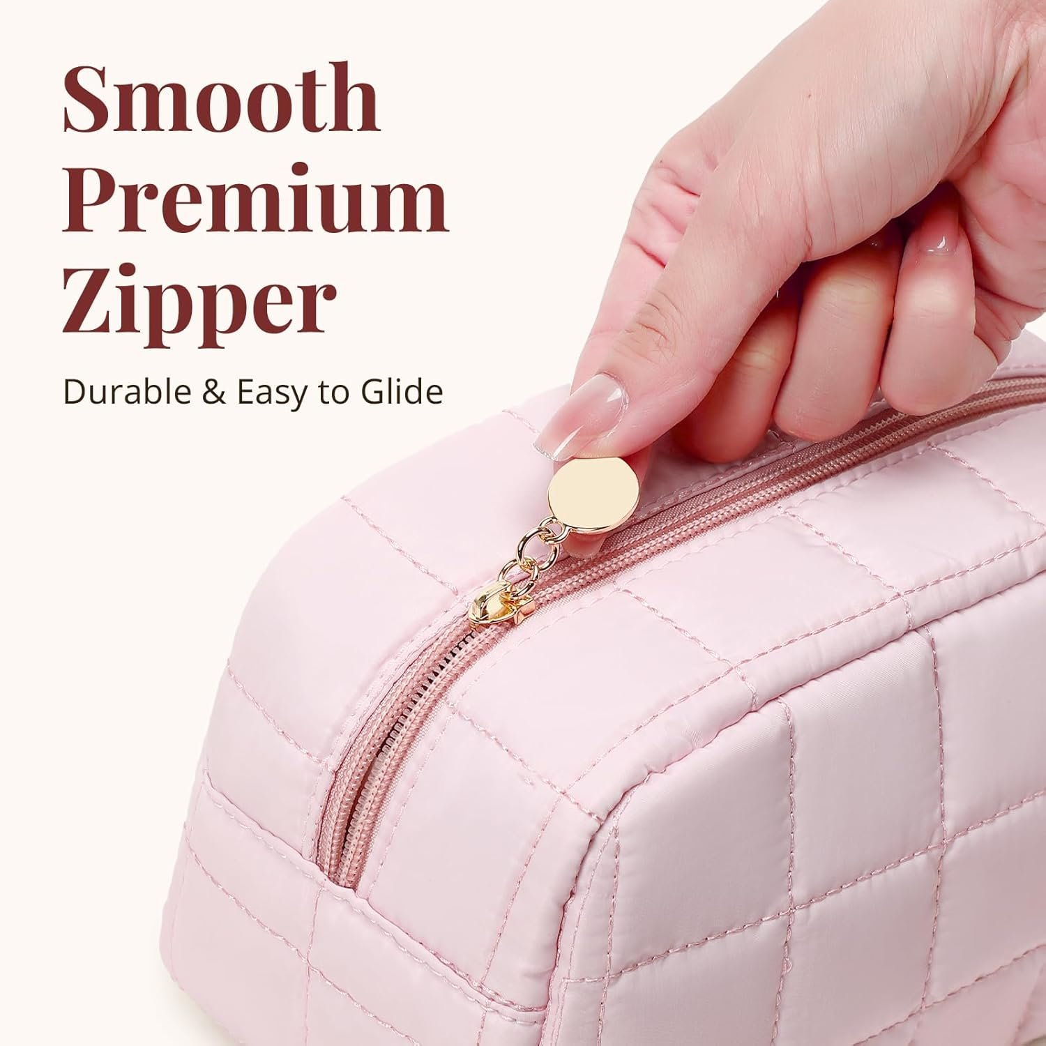 Custom Logo Quilted Puffy Travel Makeup Toiletry Bag - Private Label Organizer with Compartments Wide-Open Cosmetic Pouch Purse for Women Pink Factory Direct Custom Logo Quilted Puffy Travel Makeup Toiletry Bag - Private Label Organizer with Compartments Wide-Open Cosmetic Pouch Purse for Women Pink Factory Direct