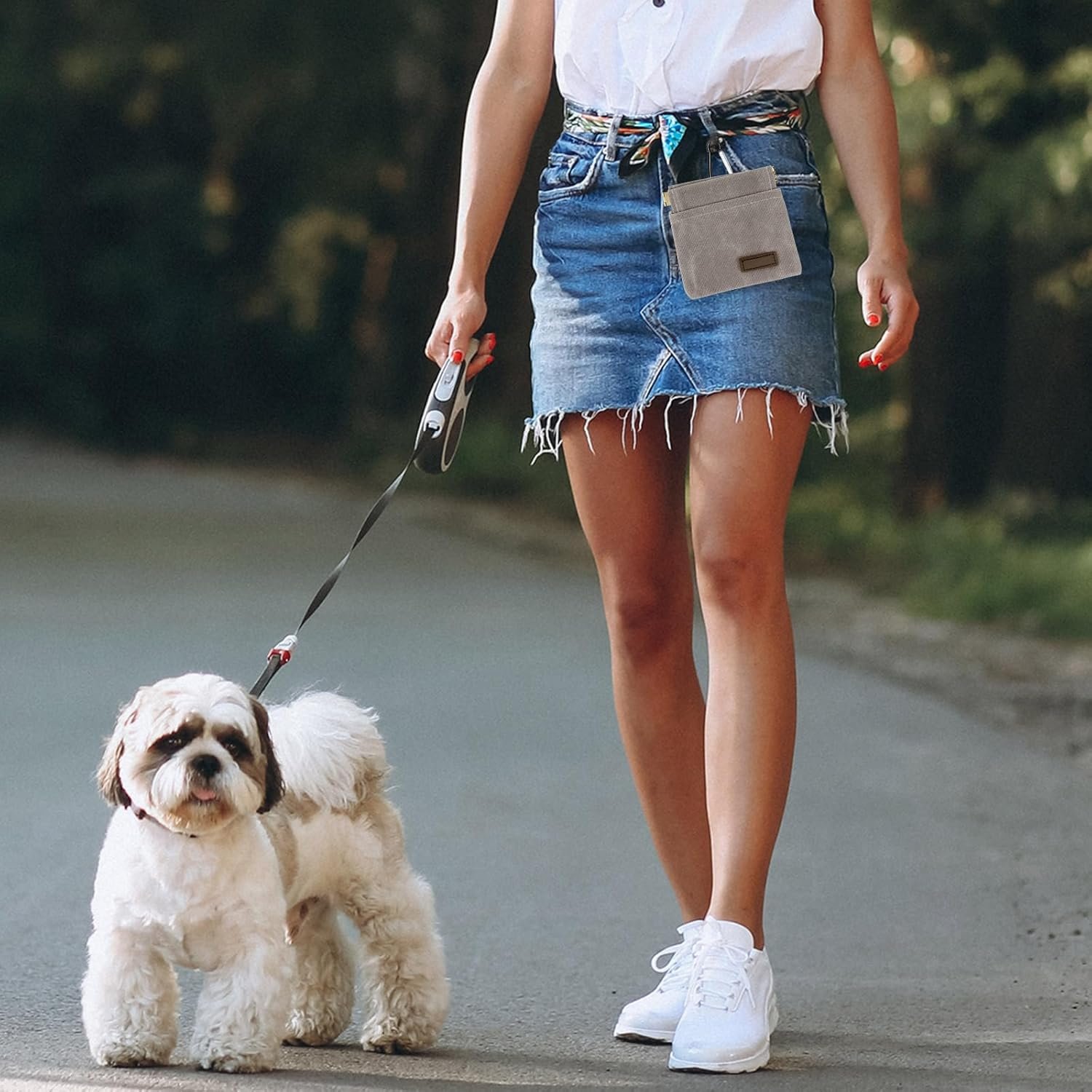 Custom Logo Portable Dog Treat Pouch, Private Label Auto-Closing Hands-Free Pet Training Reward Bag Manufacturer for Outdoor Walking, Gray