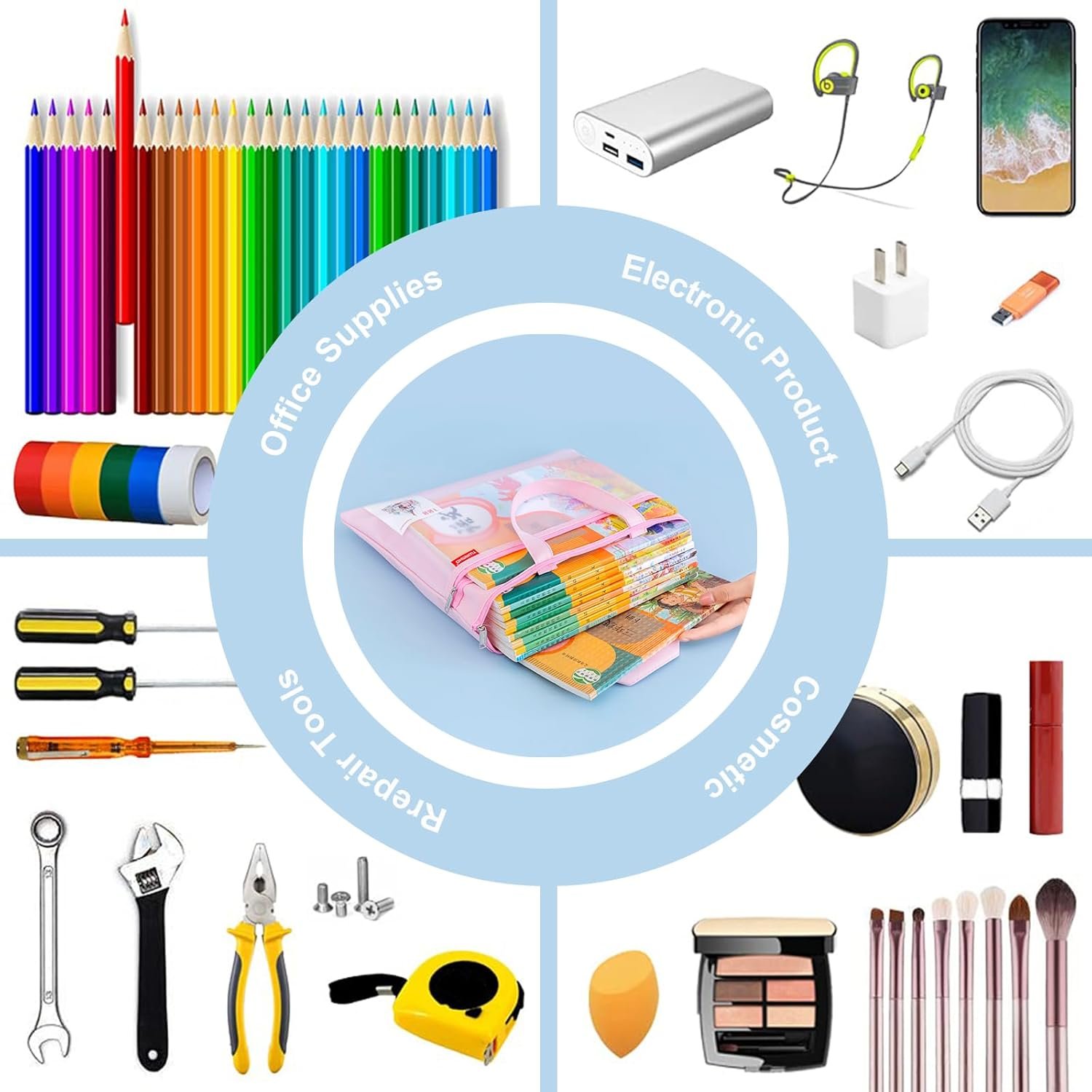 Private Label Mesh Zipper Pouch 11x13.7 in Large Double Pocket Waterproof File Bag with Handle Custom Logo A4 Size Foldable Document Storage Manufacturer for Puzzle Project Cross Stitch Travel Office Pink