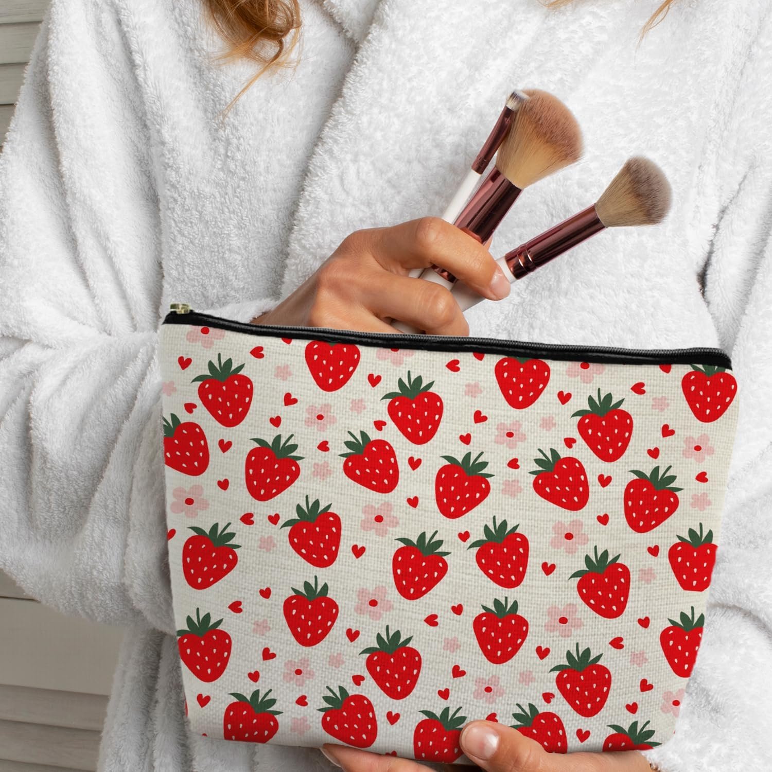 Custom Logo Cute Red Strawberry Makeup Bag Portable Cosmetic Zipper Pouch Private Label Toiletry Bag for Purse Gifts for Women Girls Manufacturer