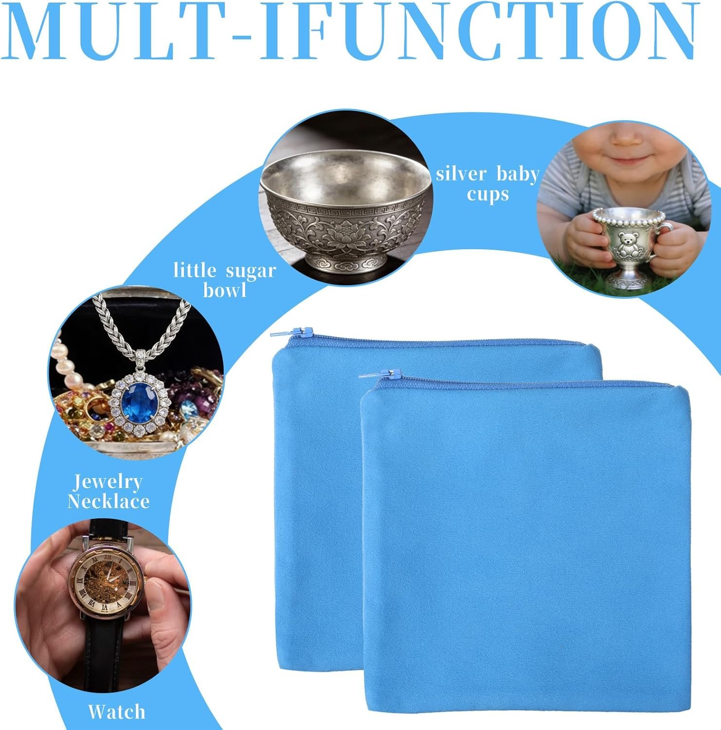 Private Label 8 Pcs Anti-Tarnish Zippered Silver Jewelry Storage Bags Custom Logo 5.9 x 5.9 Inch Pouches for Necklace Bracelet Earrings Manufacturer