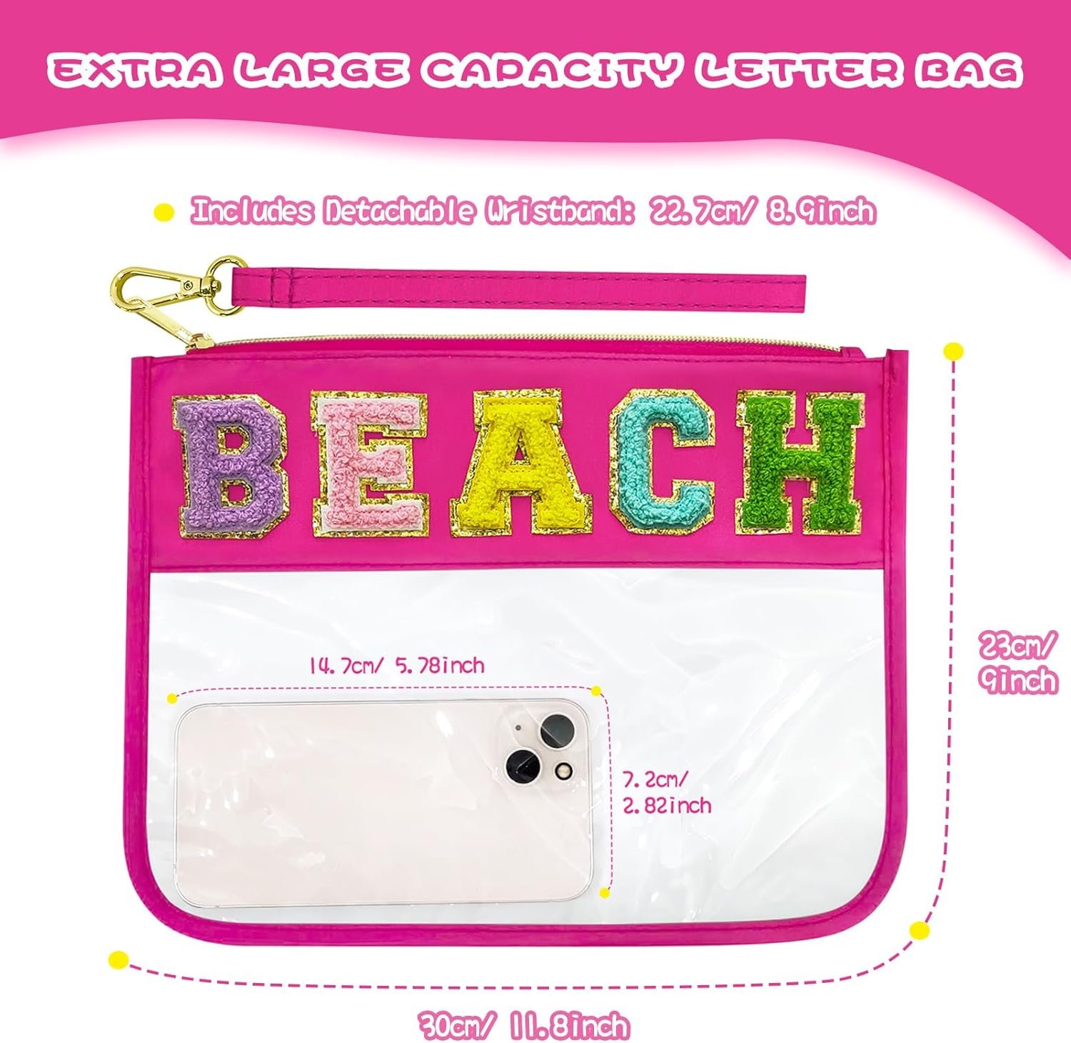Custom Logo Chenille Letter Clear Beach Bag Nylon Makeup Zipper Pouch Private Label Travel Cosmetic Toiletry SPF Sunscreen Bag Waterproof Beach Vacation Accessories for Women Rose Red Manufacturer