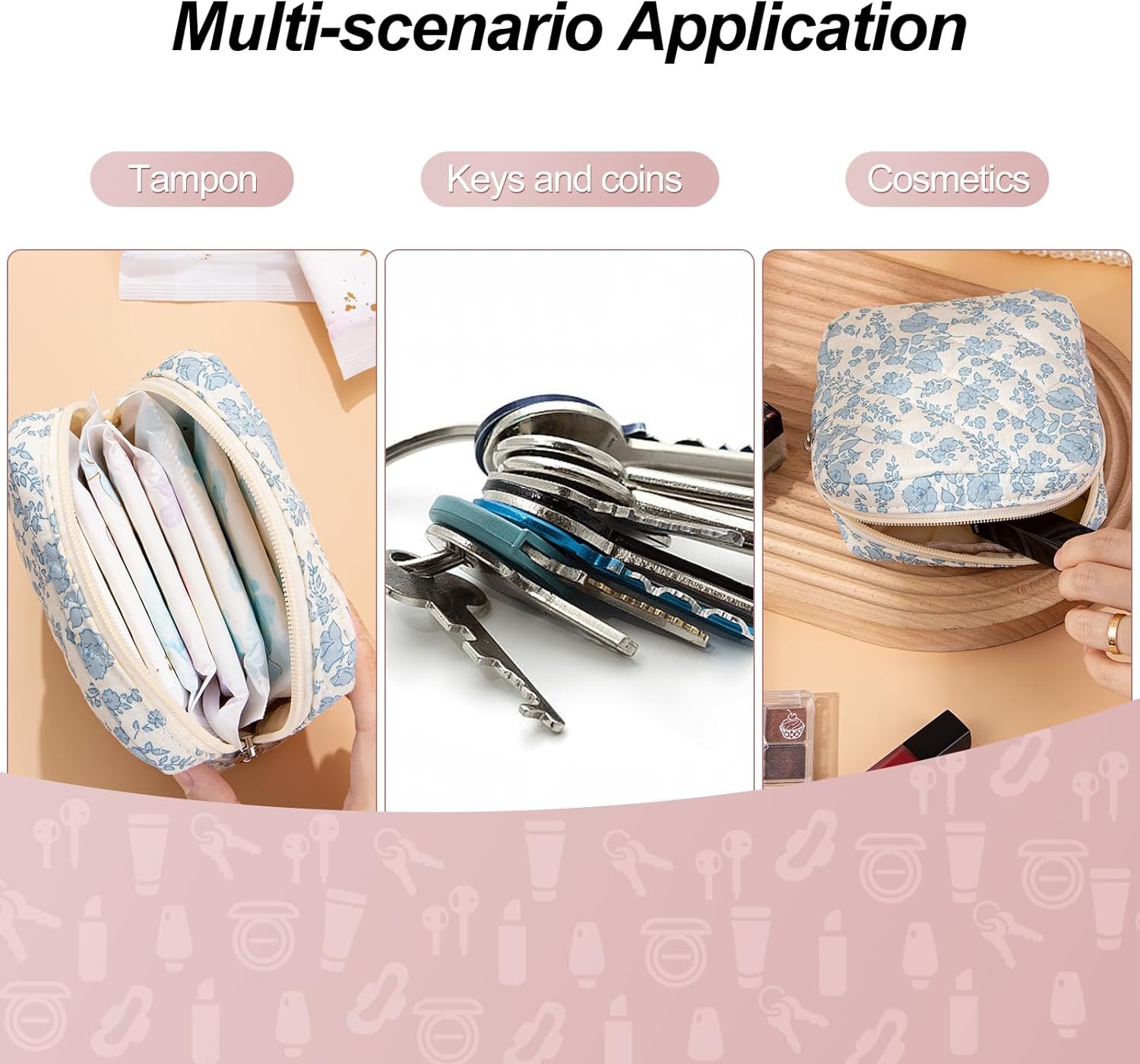 Private Label Small Makeup Bag for Purse, Quilted Cosmetic Pouch with Compartments, Custom Logo Mini Makeup Organizer for Women Travel Toiletry Bag Supplier