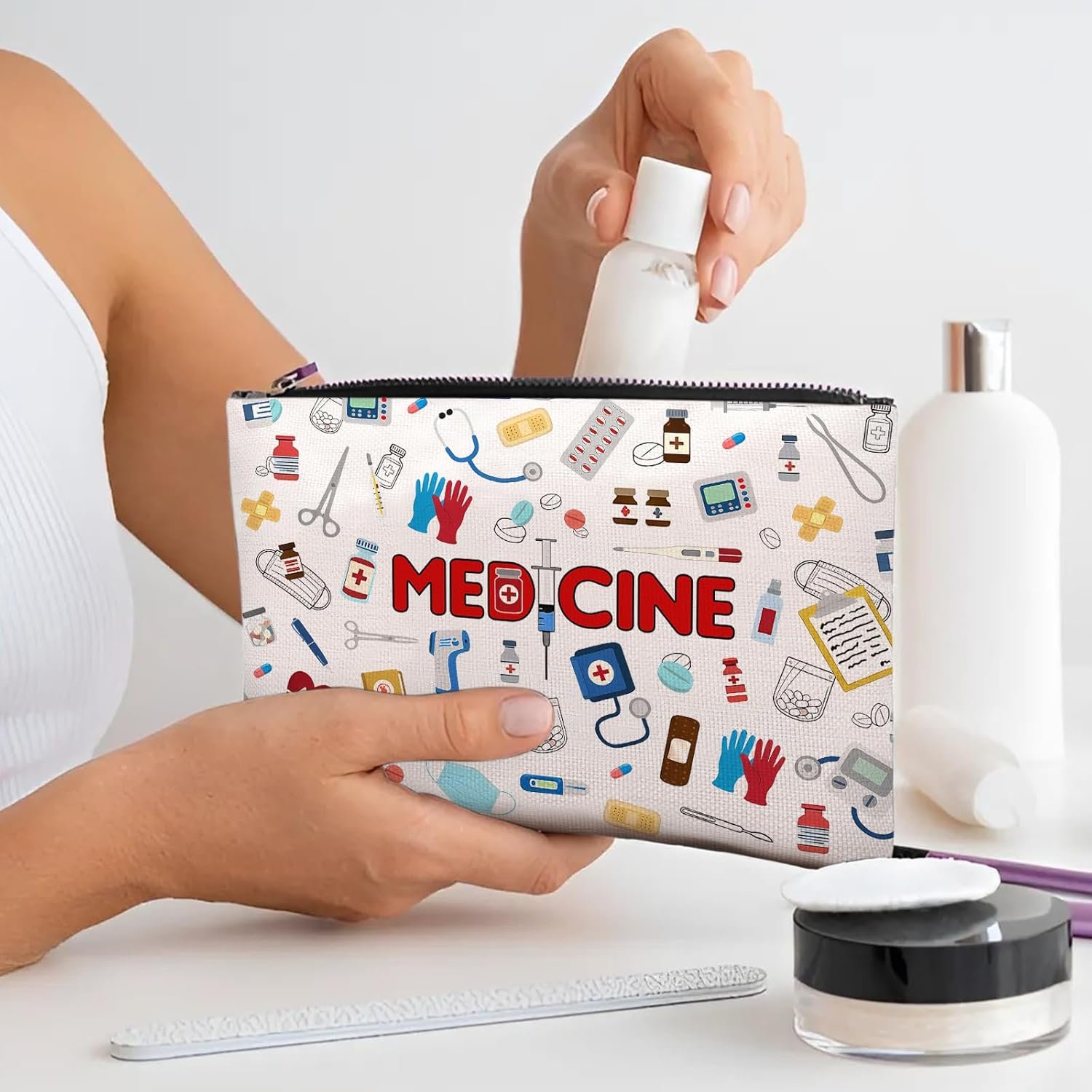 Custom Logo Doctor Makeup Bag, Private Label Medicine Travel Toiletry Pouch with Zipper, Factory Birthday Gifts for Women Mom Sister