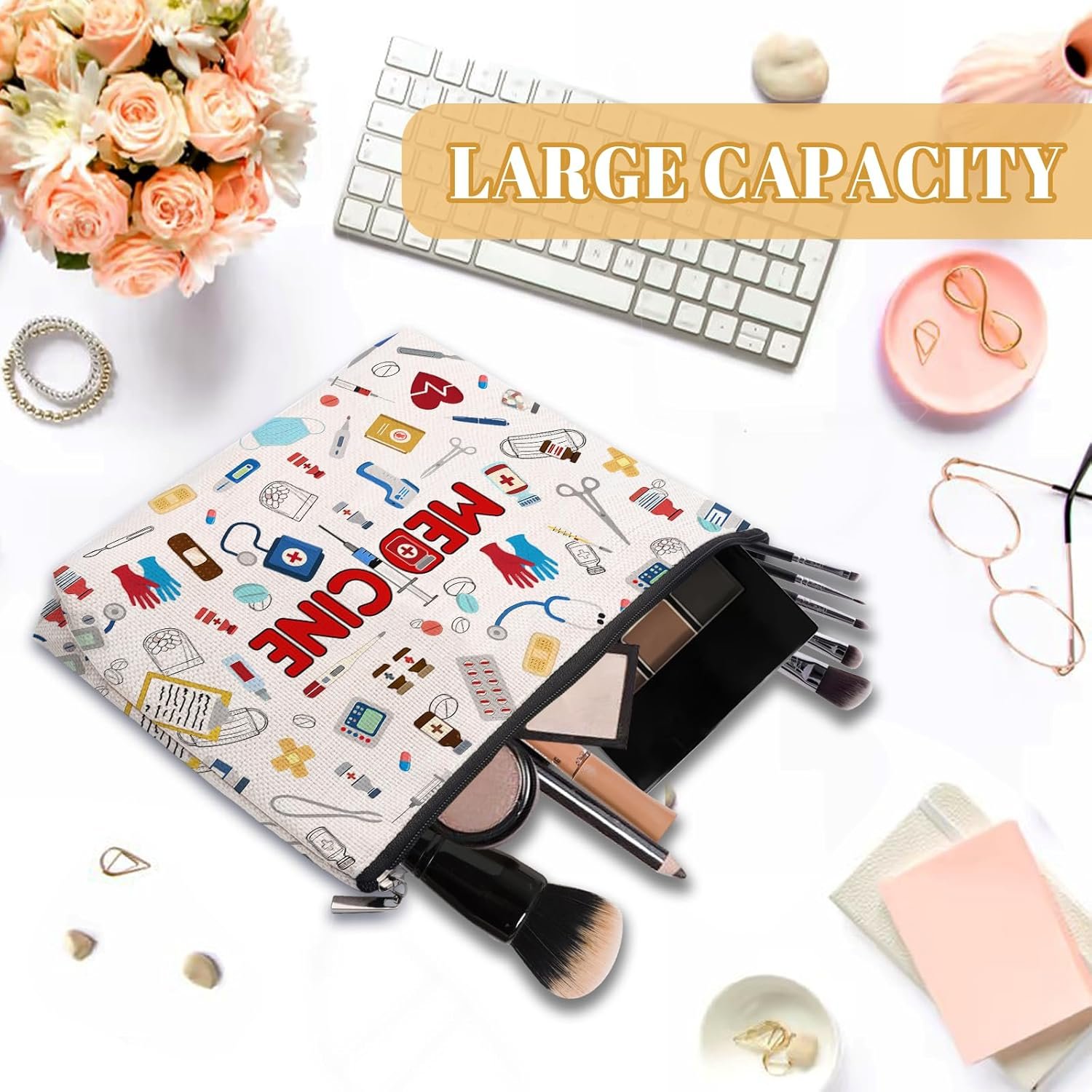 Custom Logo Doctor Makeup Bag, Private Label Medicine Travel Toiletry Pouch with Zipper, Factory Birthday Gifts for Women Mom Sister