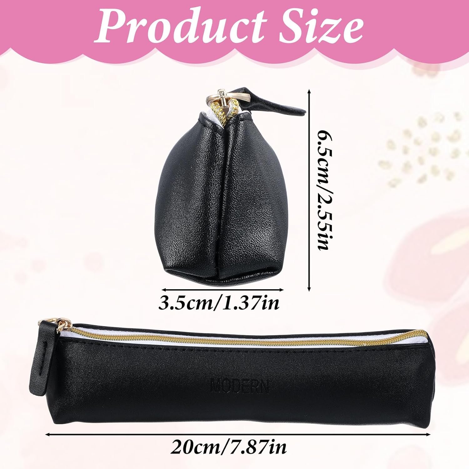 Private Label 2 Pcs Mini Makeup Bags for Purse Small Leather Pouch with Zipper Custom Logo Travel Cosmetic Coin Purse Lipstick Accessories Storage for Women (Black, Beige) Manufacturer