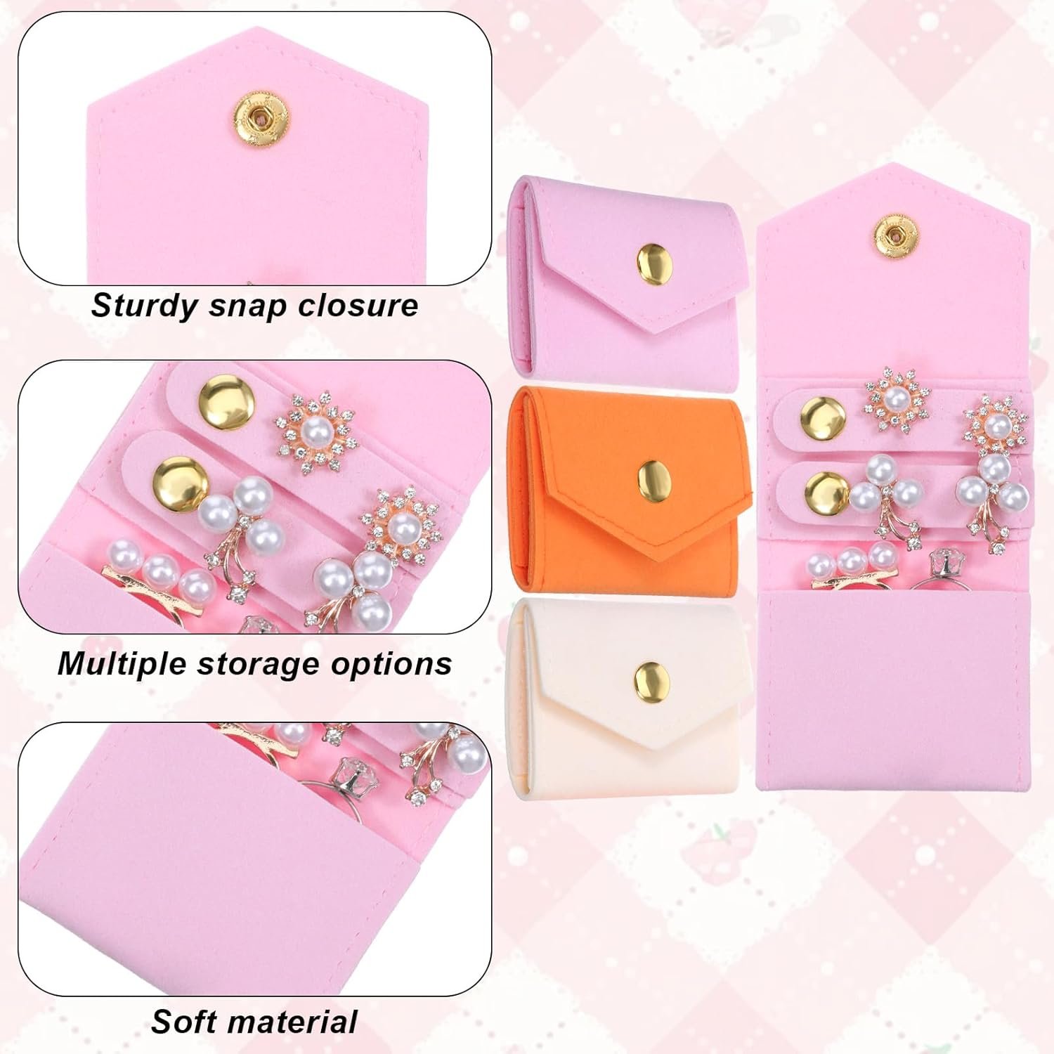 Private Label 3 PCS Mini Travel Jewelry Pouches with Custom Logo Buckle Portable Foldable for Rings Necklaces Earrings Bracelets Manufacturer