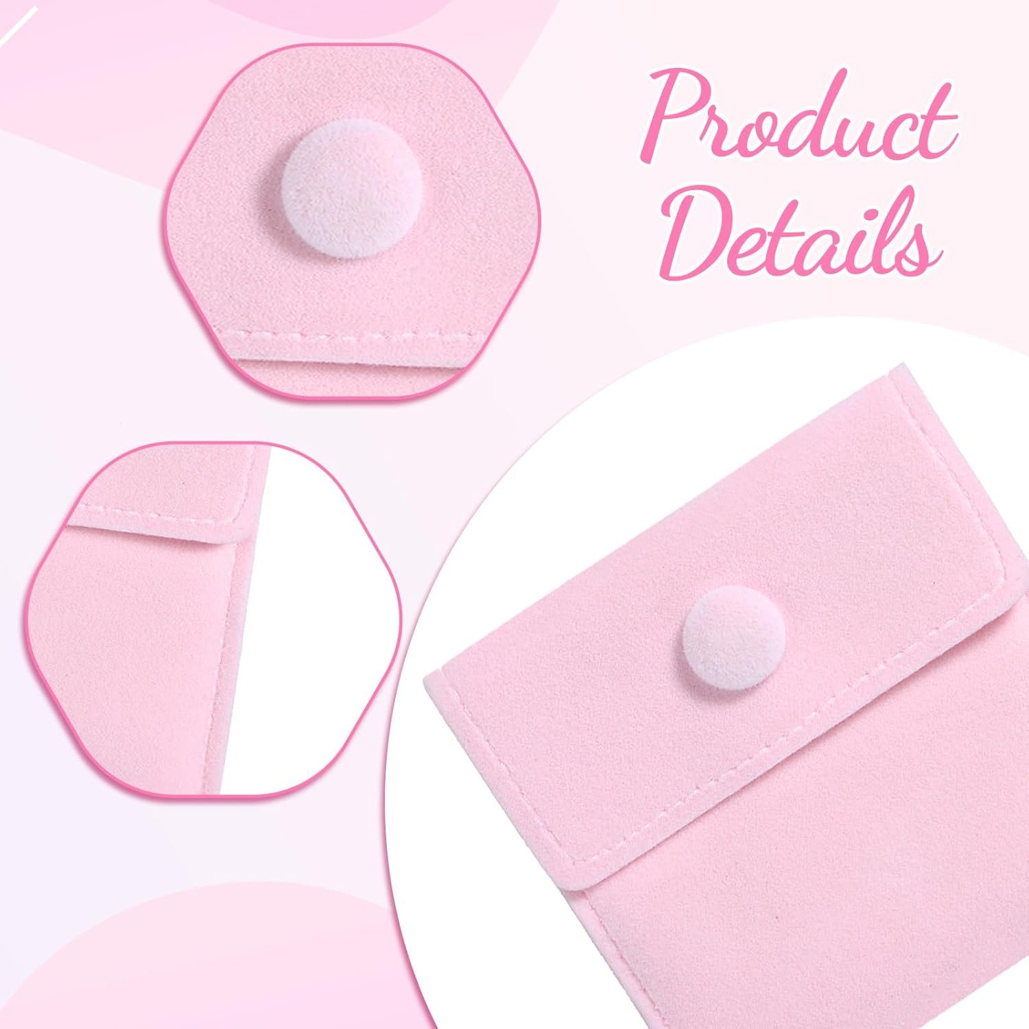 Private Label 12PCS Pink Microfiber Jewelry Pouches 7x7cm Custom Logo Luxury Small Gift Bags with Snap Button Portable for Ring Necklace Earring Bracelet Packaging Supplier