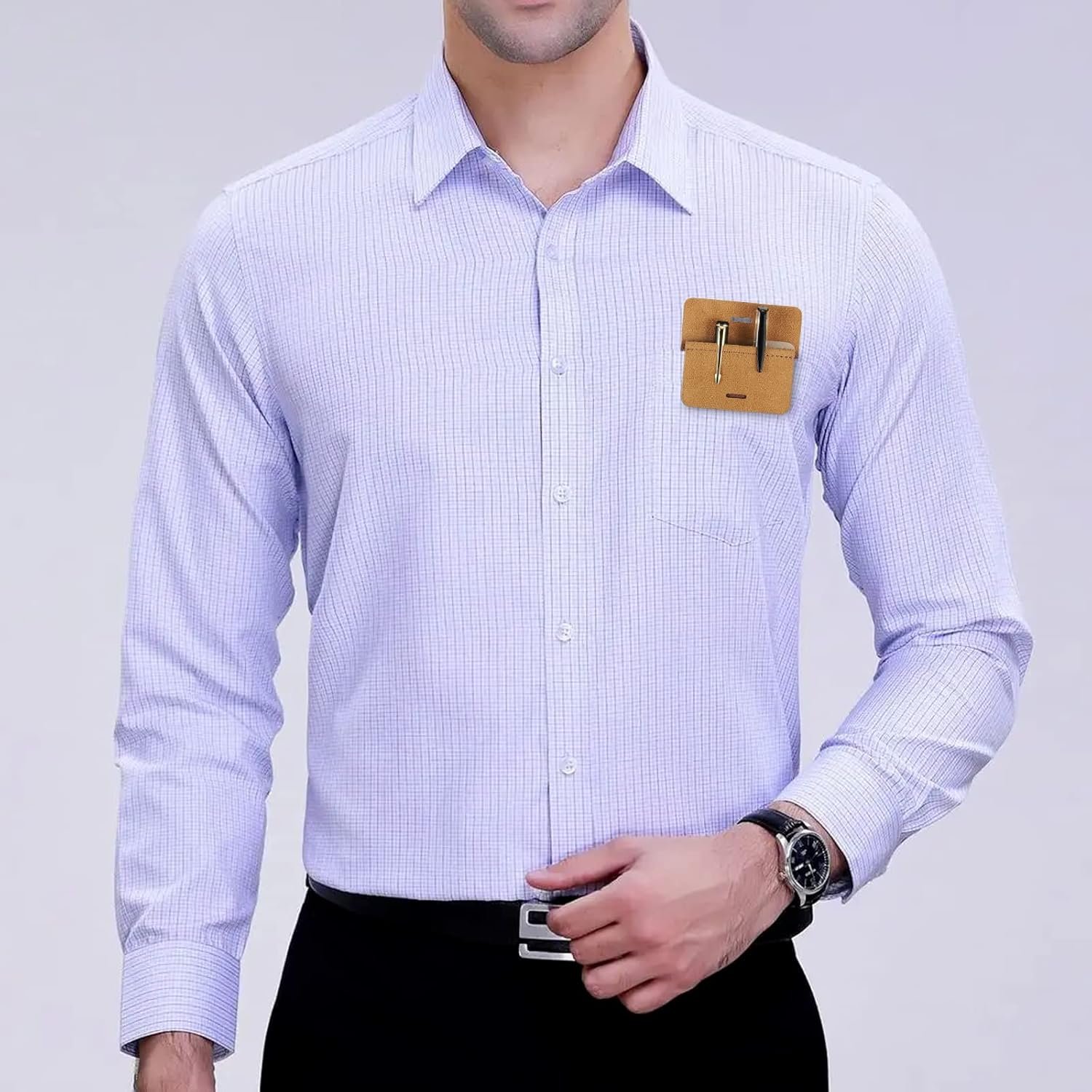 Private Label Pocket Protector 3 Pcs Leather Pen Holder Organizer Pouch for Shirts Lab Coats Pants Manufacturer Multi-Purpose Holds Pens Pointers Pencils Note Cards Custom Logo Brown Black Blue