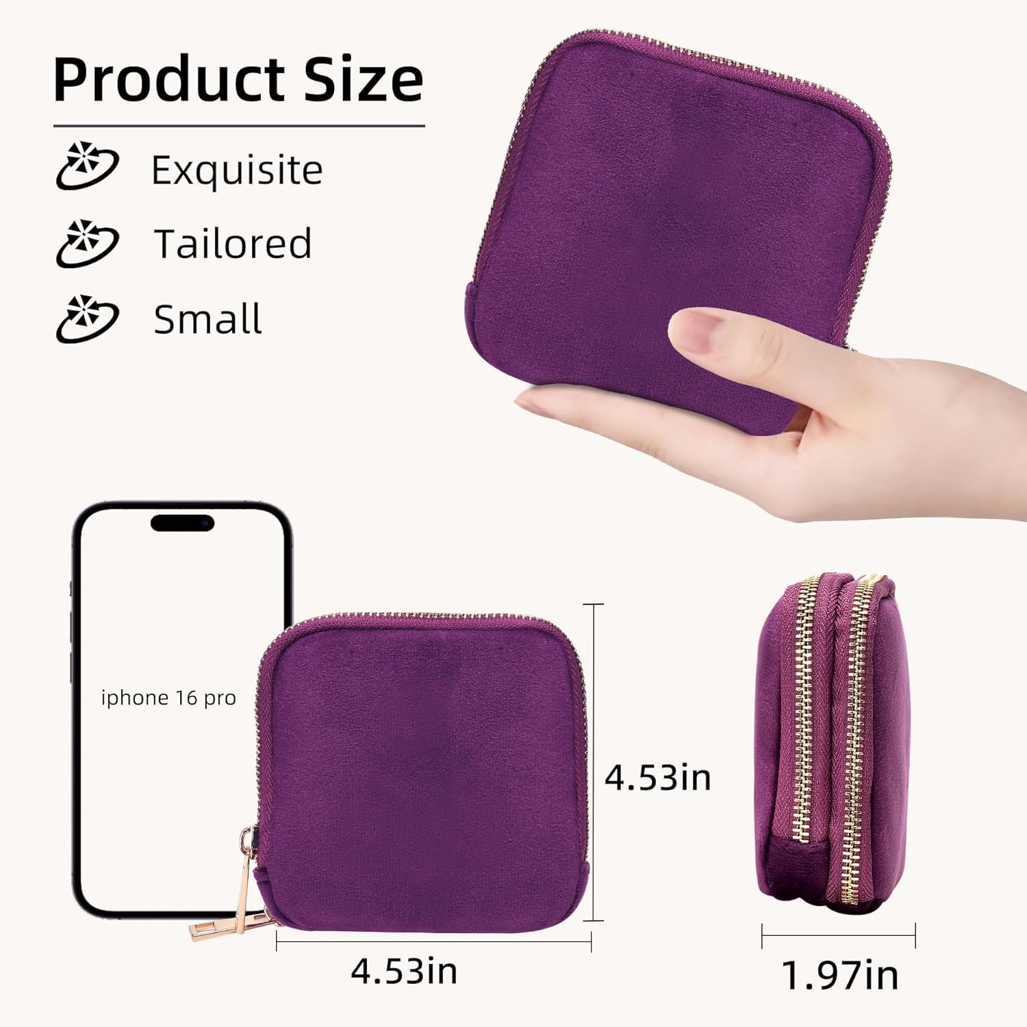 Private Label Travel Jewelry Case Manufacturer 13-Pocket Portable Organizer Pouch Soft Velvet for Necklaces Bracelets Earrings Rings Mini Bag Smooth Double Metal Zipper Gifts for Women Custom Logo Purple