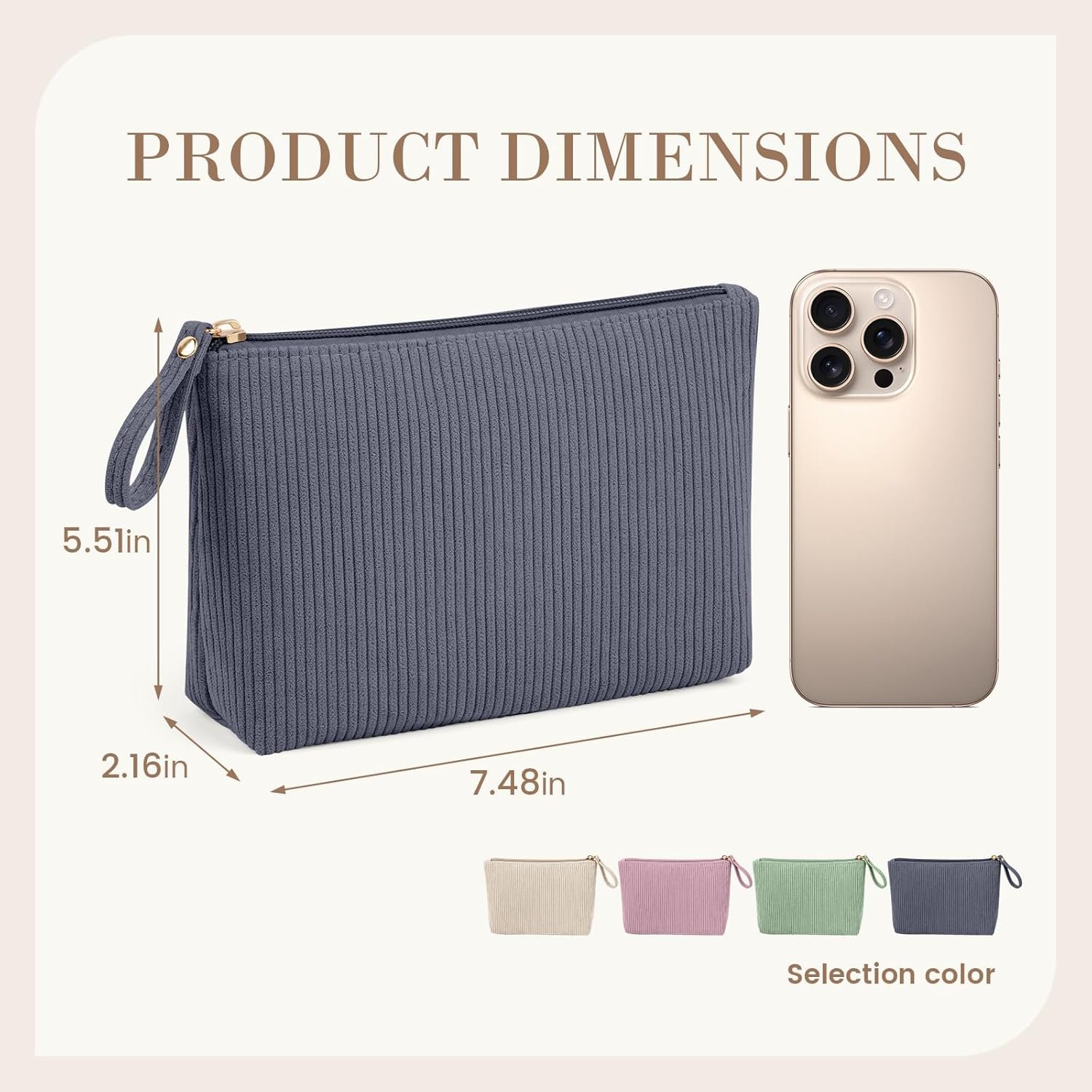 Custom Logo Small Corduroy Makeup Bag, Private Label Cosmetic Pouches for Purse Keys Lipstick Cards Data Cable Organizer Supplier (Grey,Small)