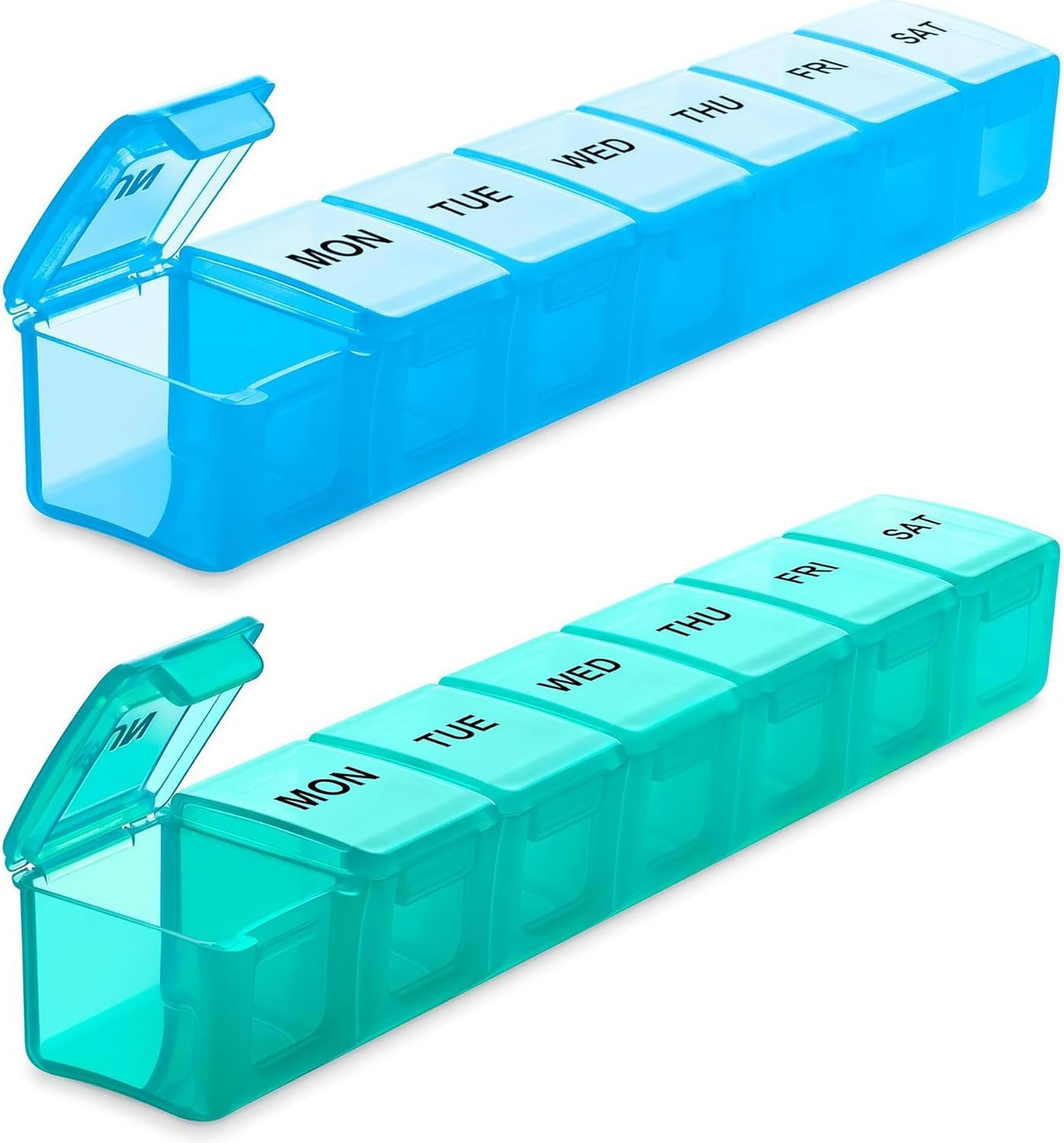 Custom Logo Large 2 Packs Weekly Pill Organizer Extra Large 7 Day Travel Pill Box Private Label Supplier for Vitamins Supplements Medications Blue+Green