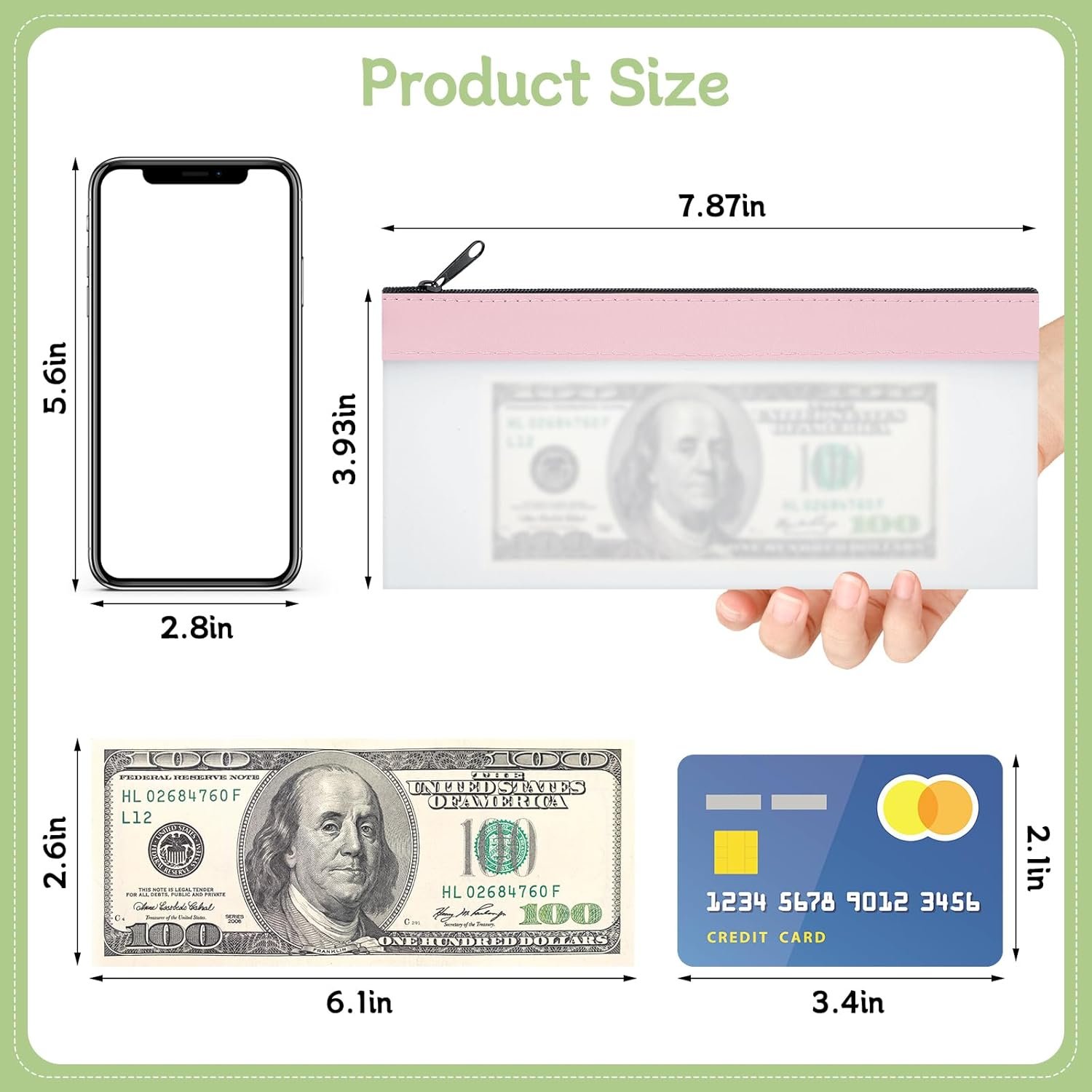 Custom Logo 6-Piece 7.8 x 3.9 Inch Clear Zipper Money Envelopes for Cash Private Label Multi-Purpose Cash Bags Supplier Bank Deposits Coins Makeup Easter Gifts School Supplies