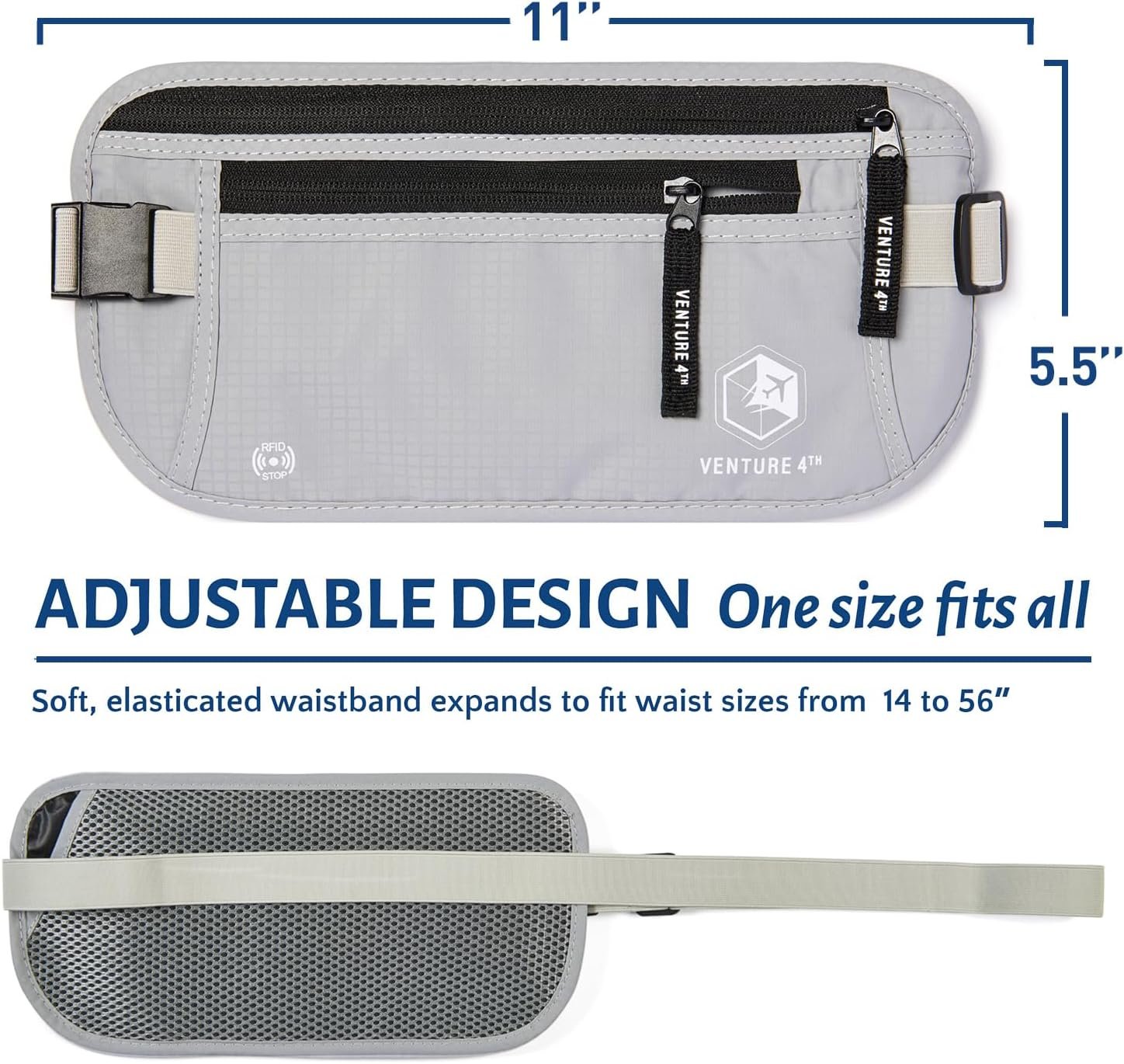 Custom Logo Money Belt for Travel – Hidden Under-Clothes RFID Blocking Private Label Passport Holder & Slim Travel Wallet Pouch for Men & Women Protecting Cash Cards & Documents Manufacturer (Silver)