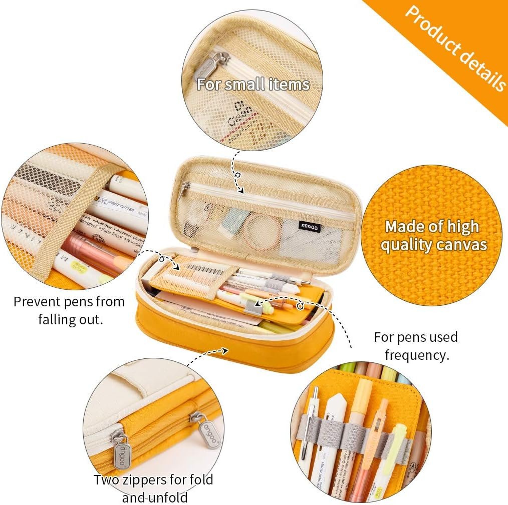 Private Label Big Capacity Pencil Pen Case for Office College School Manufacturer Large Storage Pouch Holder Box Organizer Yellow Orange Custom Logo