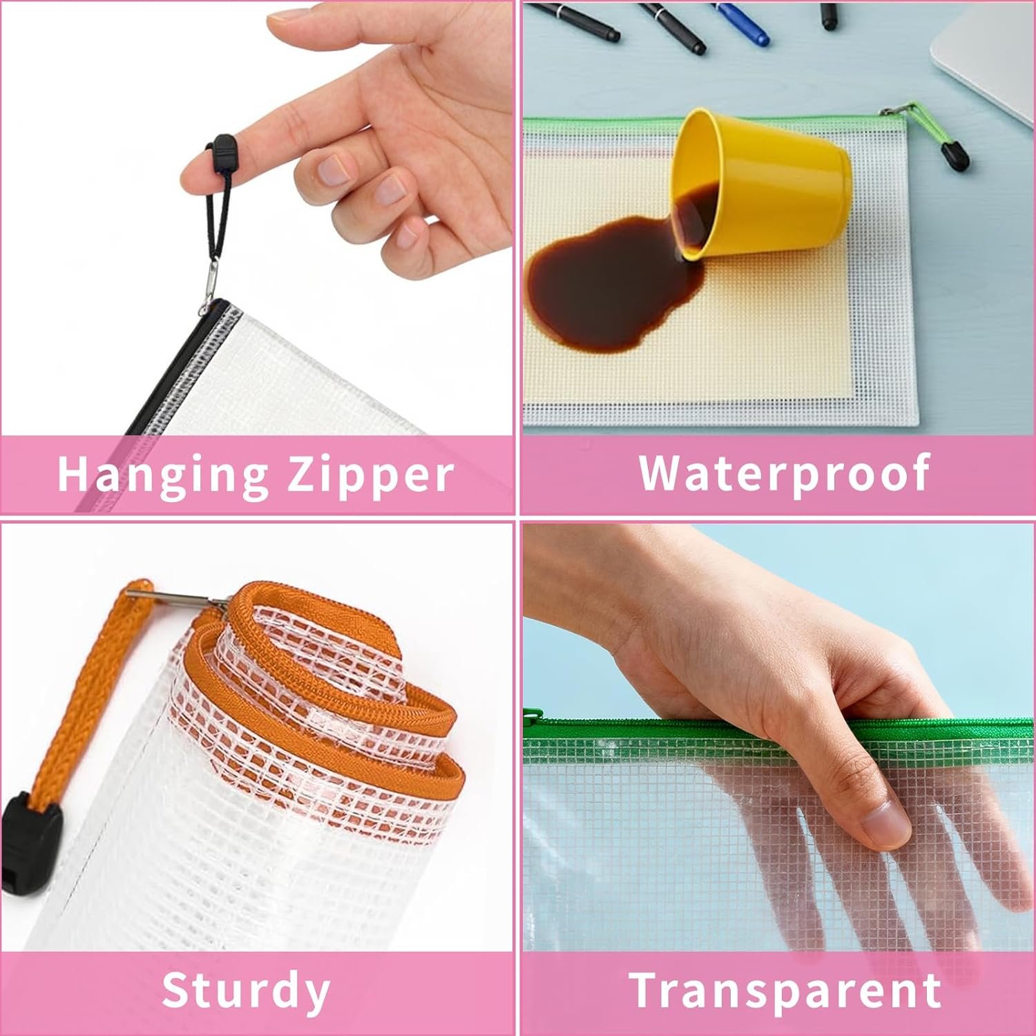 Private Label 15 Pack A3 Mesh Zipper Pouch Bags (16.7x12 in) Custom Logo Large Zipper Storage Pouches for Board Game Puzzle Toy & Travel Organizing Factory Direct