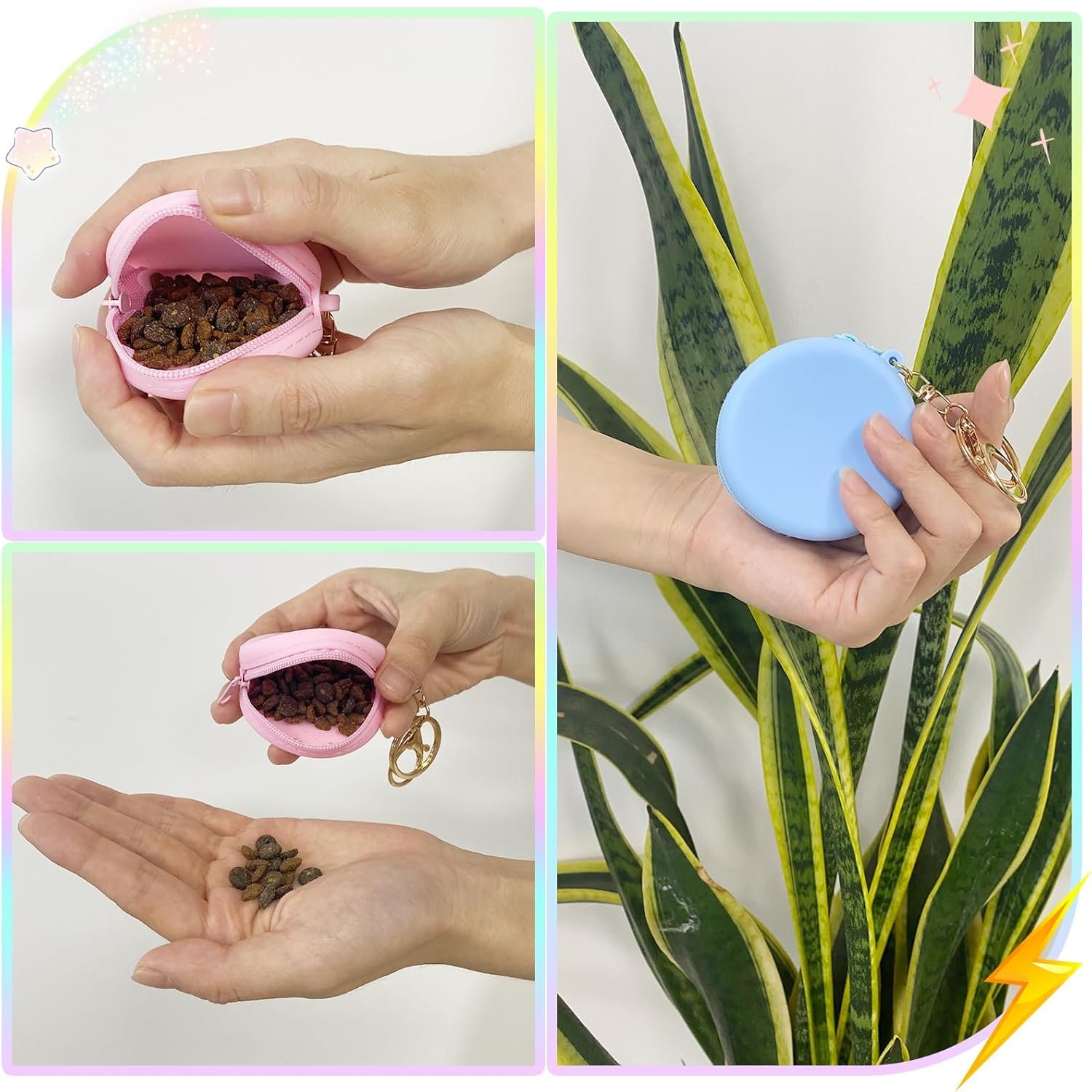 Private Label 4PCS Custom Logo Silicone Dog Treat Pouch Small Pocket-Sized Pet Training Bag Zipper Design Unscented Reusable Portable Travel Walking Manufacturer