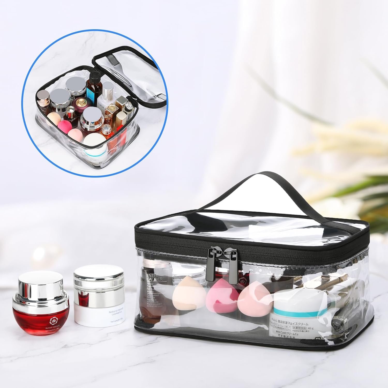 Custom Logo 2 Pieces Black Clear Waterproof TSA Approved Makeup Cosmetic Toiletry Travel Bags Private Label Transparent Carry On Compliant Manufacturer
