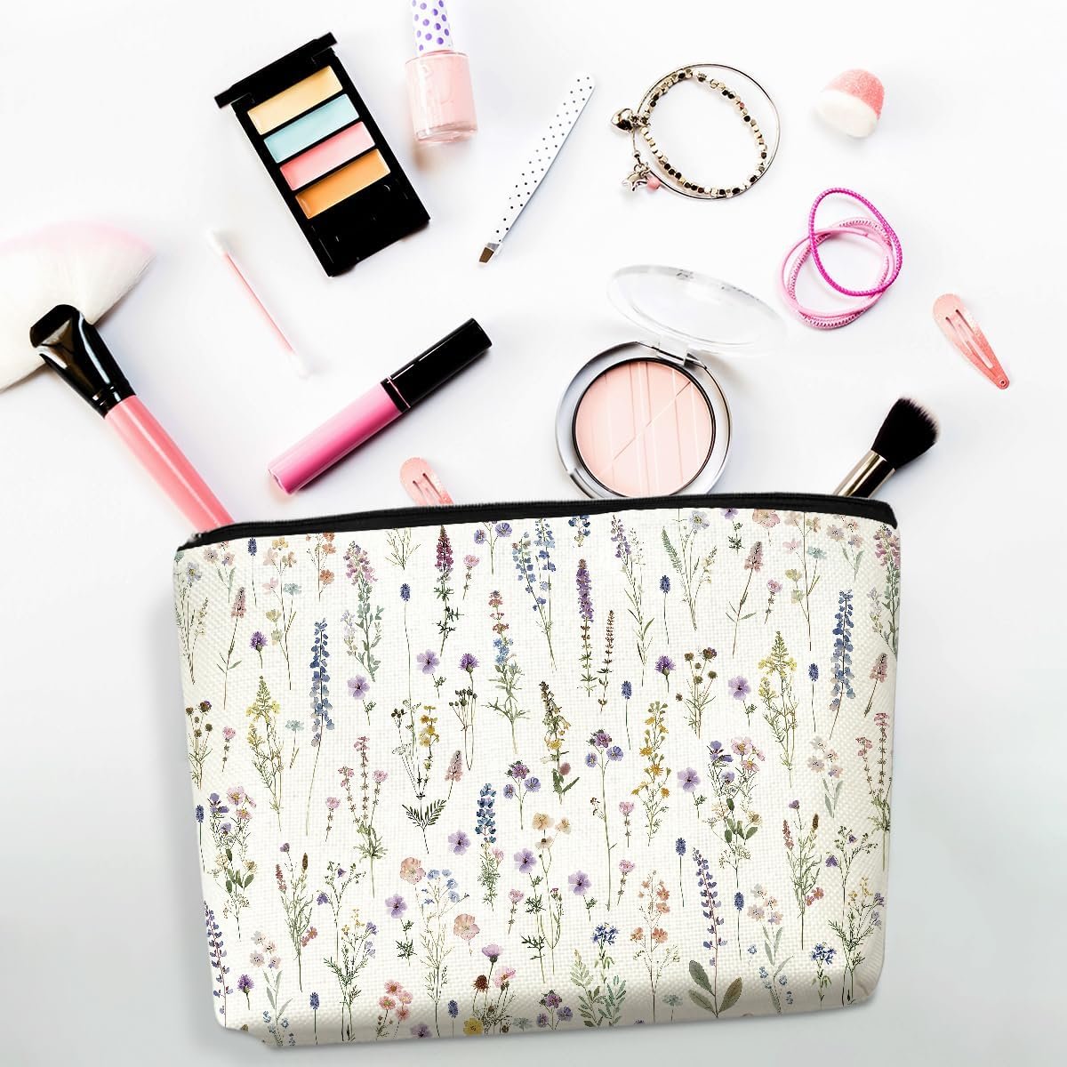 Private Label 4PCS Floral Makeup Bags for Women Cute Flower Aesthetic Travel Toiletry Bag Custom Logo Coquette Cosmetic Portable Zipper Pouch Manufacturer