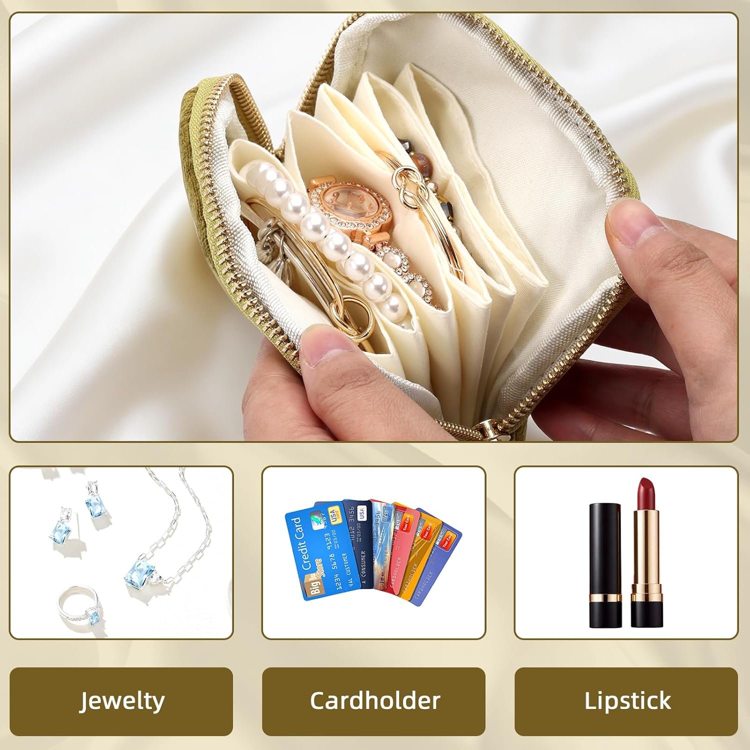 Private Label Small Travel Jewelry Case Custom Logo Mini Velvet Organizer Pouch for Gemstones Bracelets Necklaces Olive Green Valentines Day Gifts for Women Manufacturer