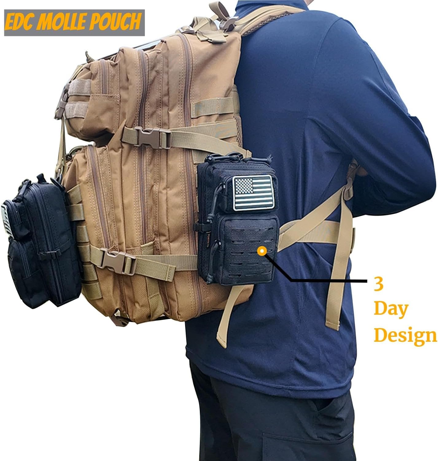 Custom Logo 2 Pack Tactical MOLLE Utility Pouches Mini Belt EDC Private Label Phone Pouch Outdoor Admin Tool Medical IFAK Pack with US Flag Patch Manufacturer