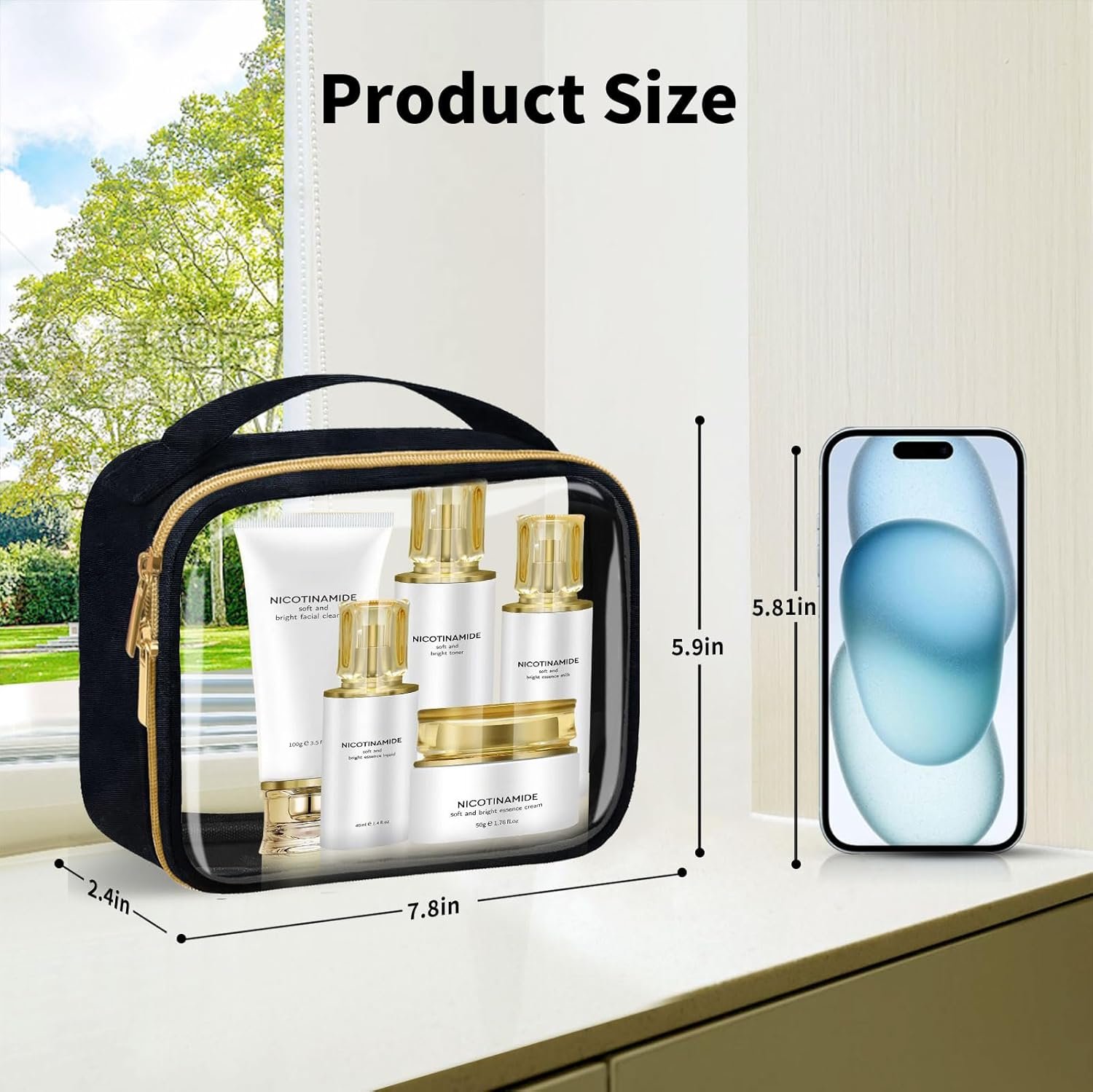 Private Label TSA Approved 2 Pack Quart Size Clear Toiletry Makeup Bags with Handles, Custom Logo Carry-On Airline Compliant Cosmetic Bags for Men Women Travelers, Black Manufacturer