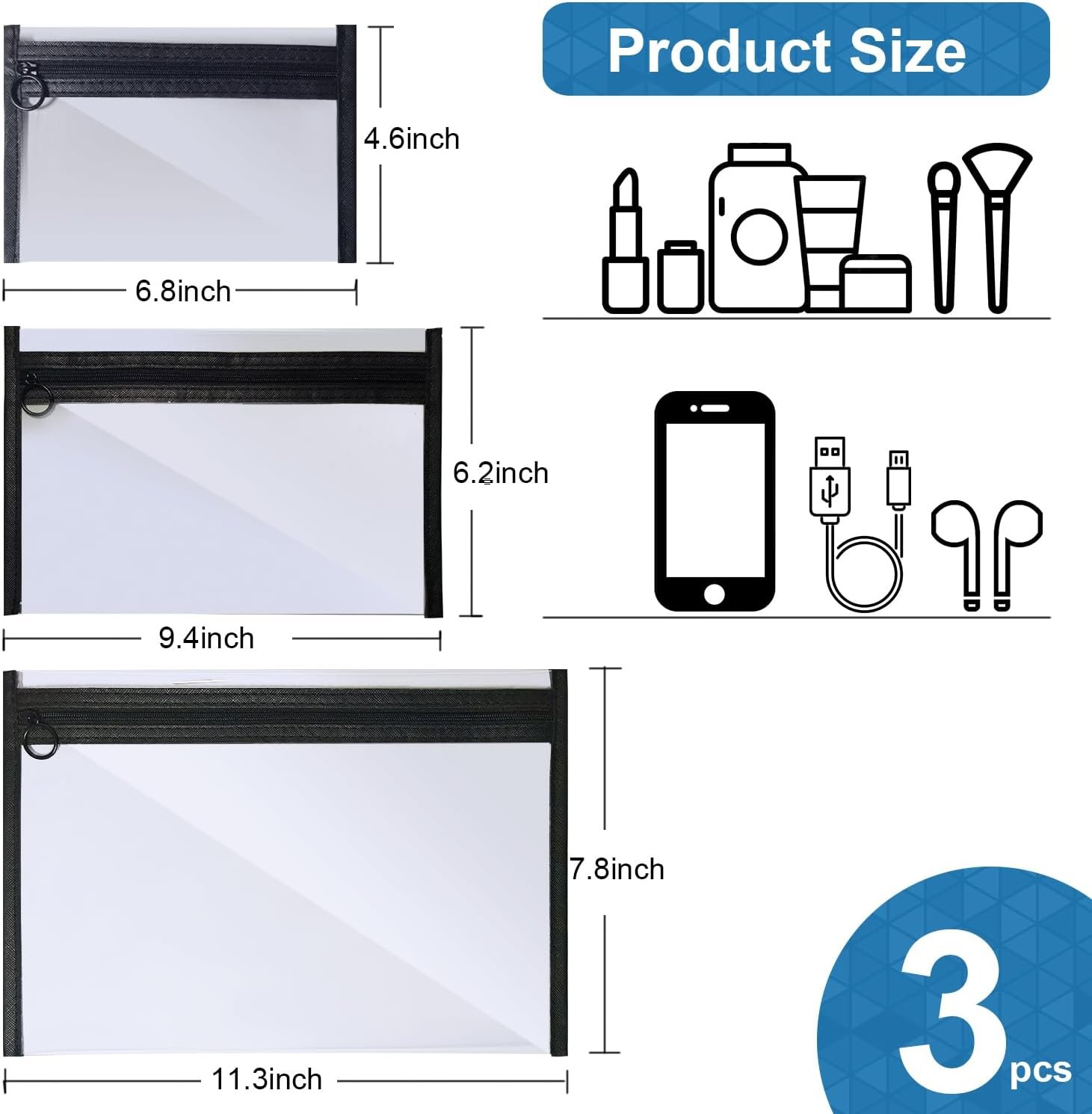 Private Label TSA Approved Clear Toiletry Bags with Custom Logo 3 Pack Waterproof PVC Travel Organizer Zipper Pouches Transparent Makeup Cosmetic Cases for Airport Security Manufacturer